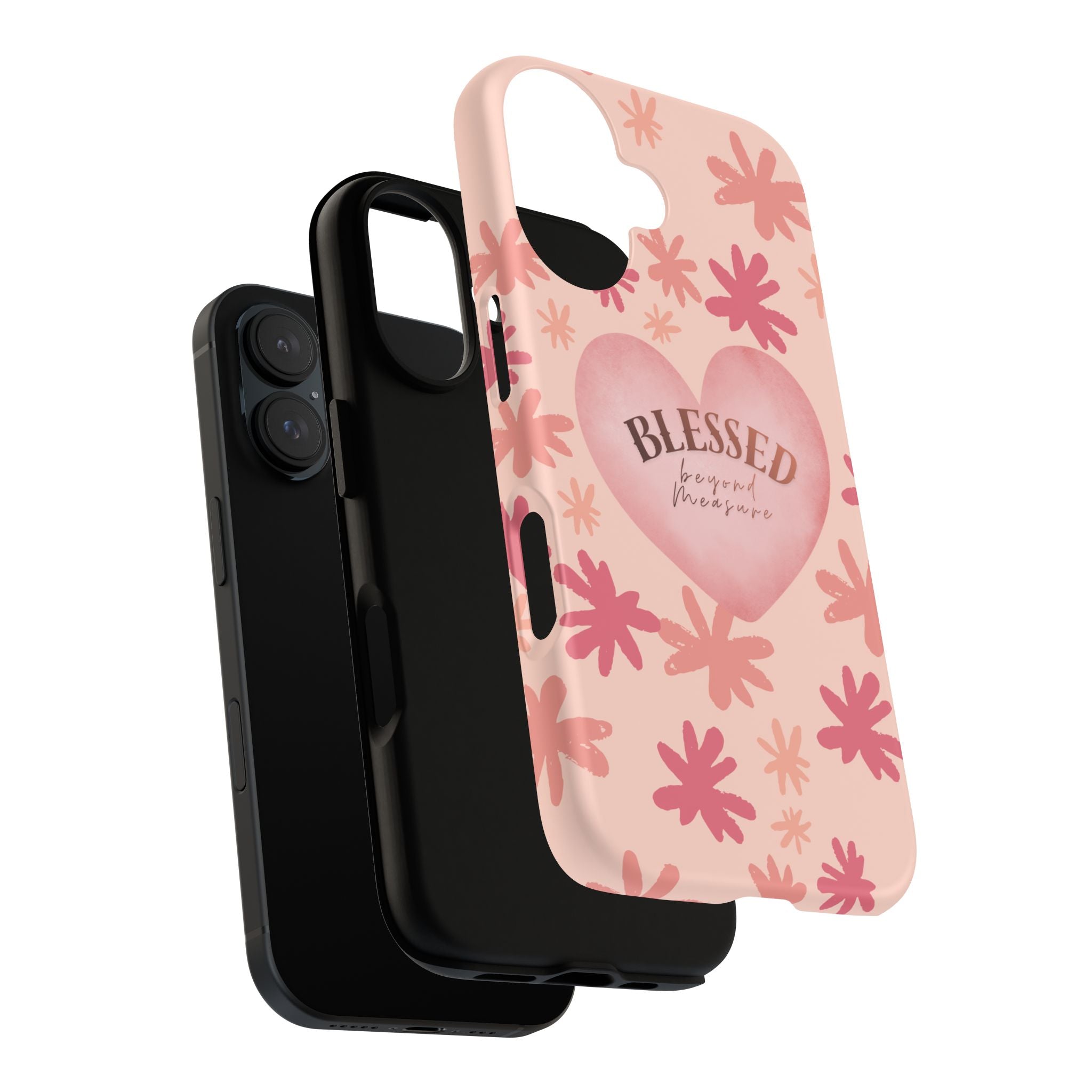 Blessed Heart Floral Phone Case — Pink 'Blessed Beyond Measure' Protective Tough Case