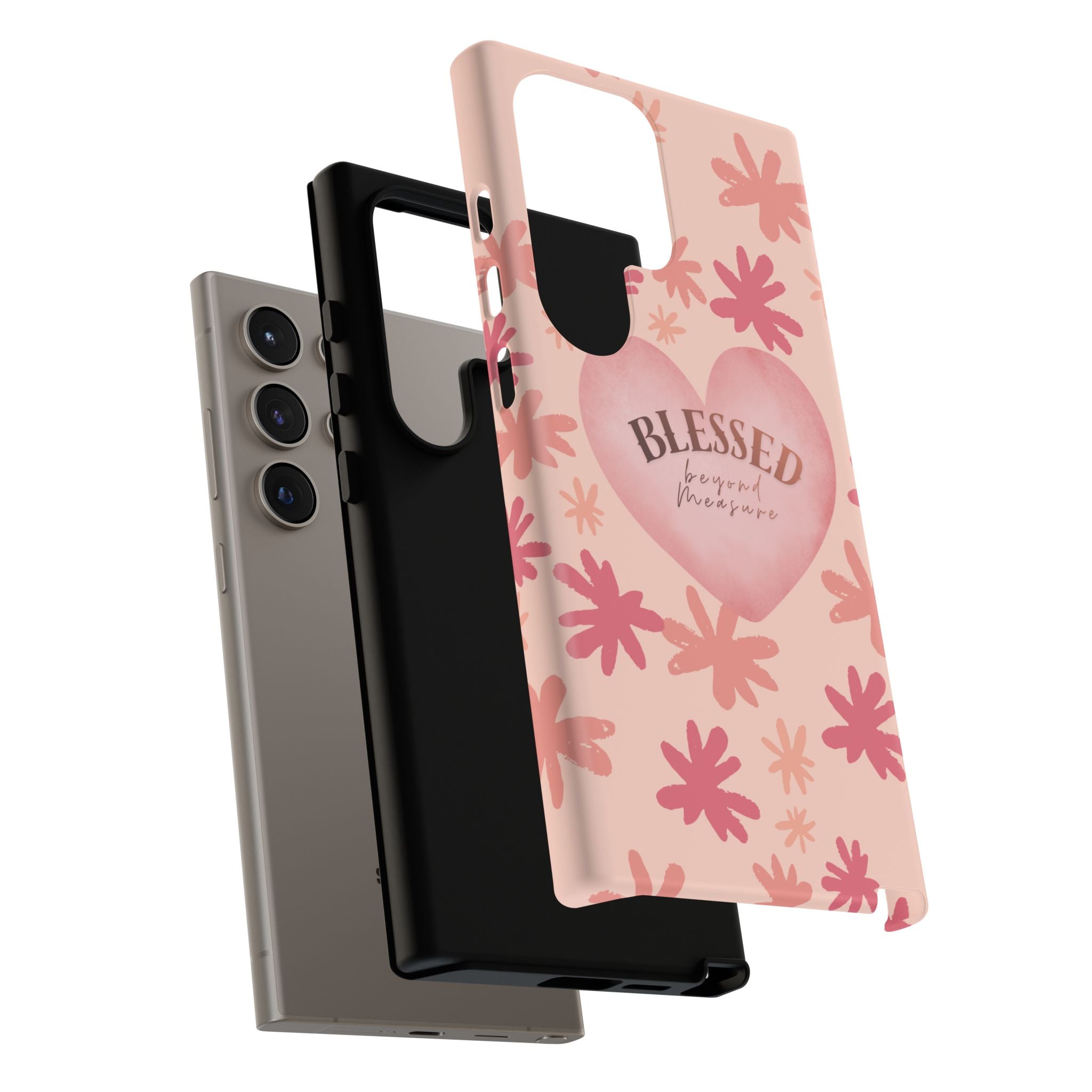 Blessed Heart Floral Phone Case — Pink 'Blessed Beyond Measure' Protective Tough Case