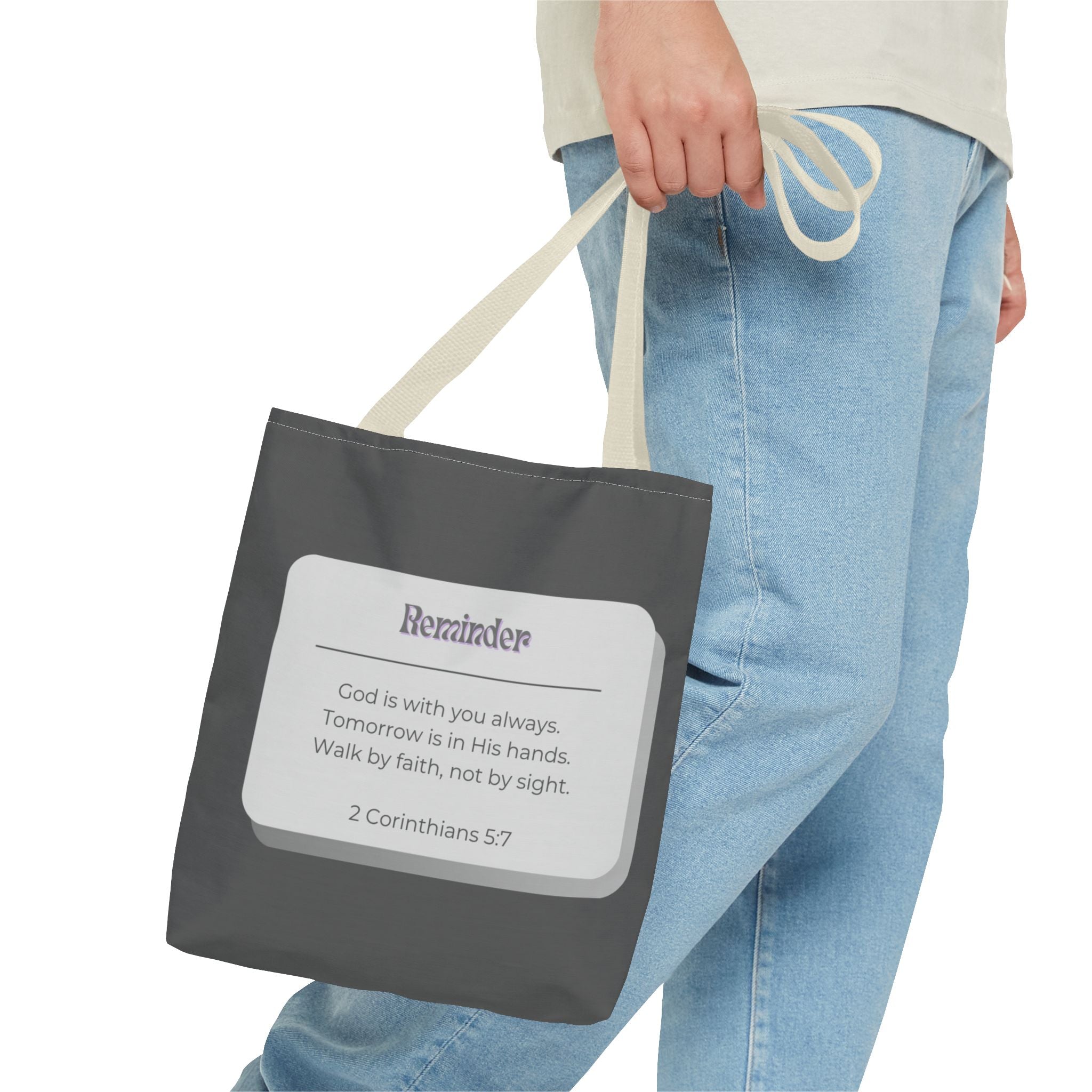 Christian Reminder Tote Bag — 2 Corinthians 5:7 Inspirational Scripture Tote