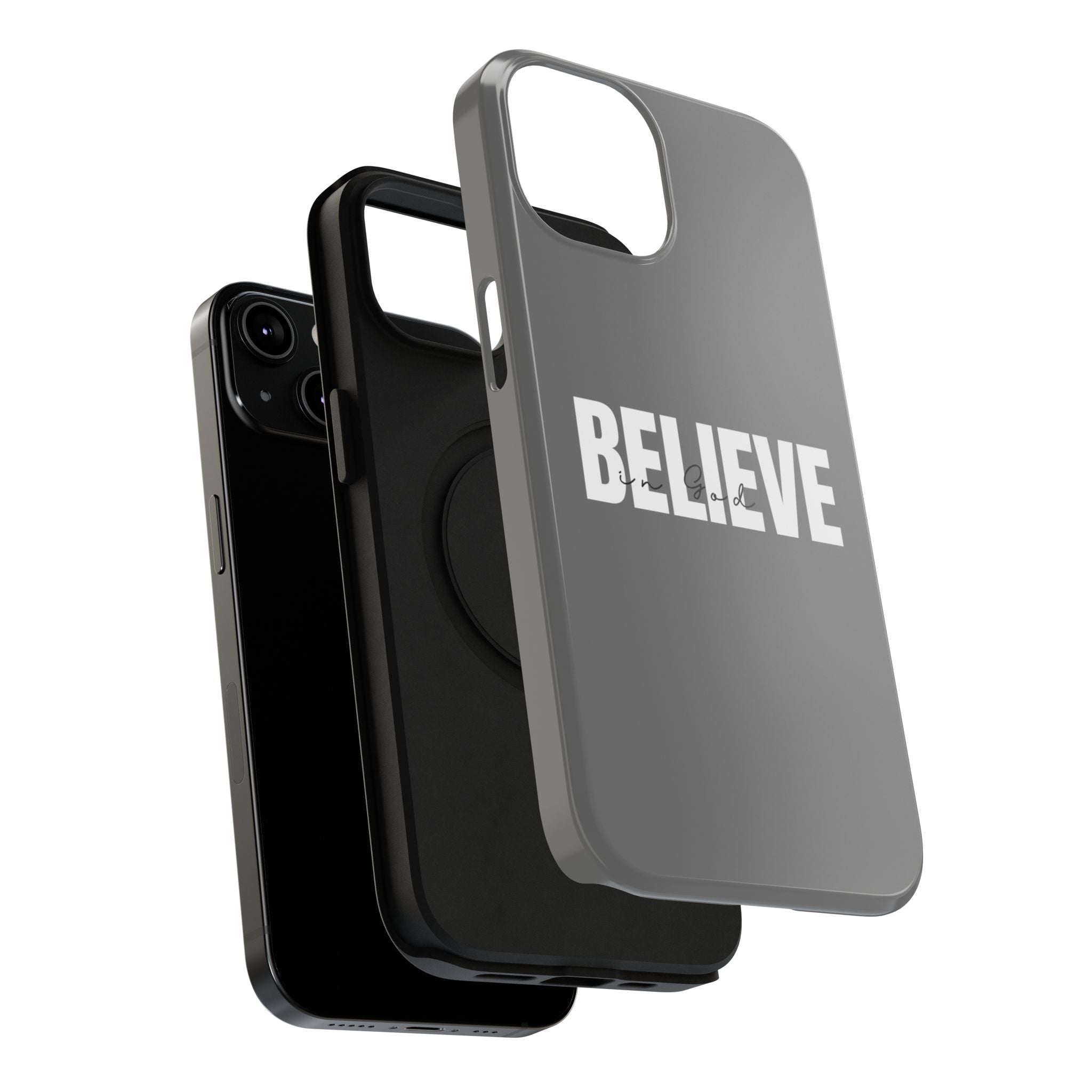 Phone Case — GREY "BELIEVE" Impact-Resistant Protective Cover