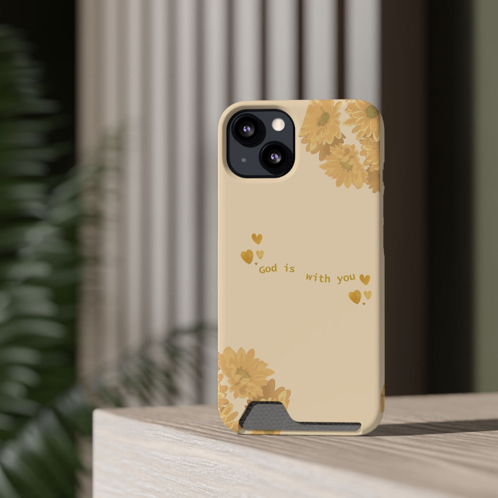 Sunflower Phone Card Case — "God Is With You" Religious Floral Wallet Case