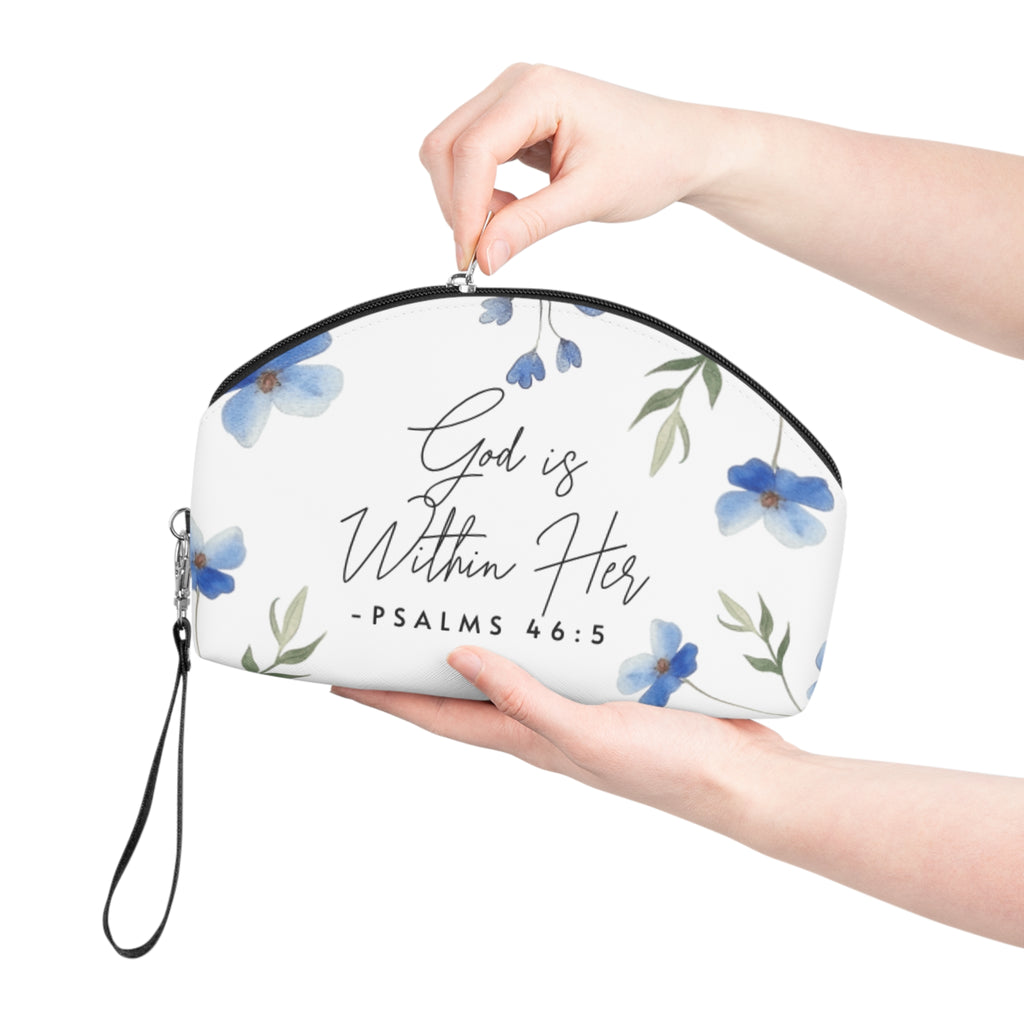 God Is Within Her Floral Makeup Bag — Psalms 46:5 Cosmetic Pouch