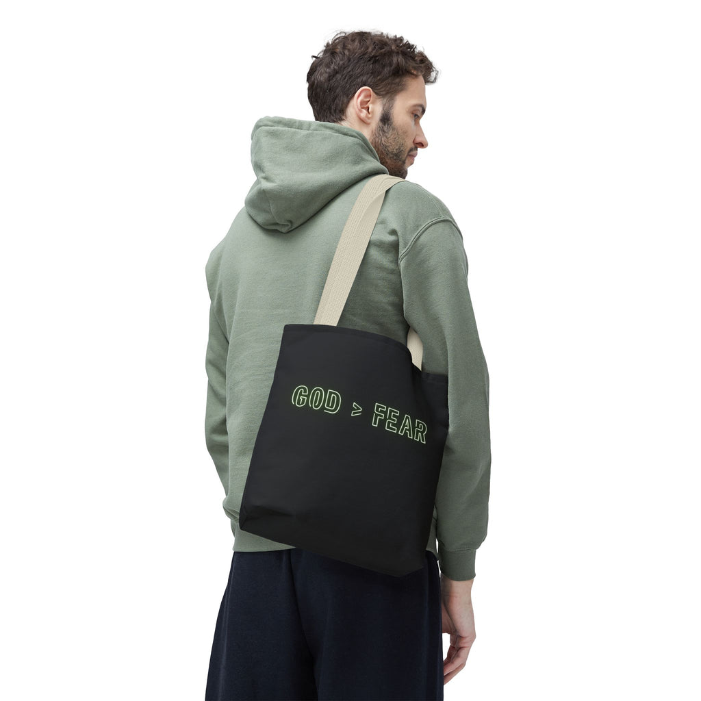 God & Faith Tote Bag — "GOD > FEAR" Inspirational Christian Canvas Tote