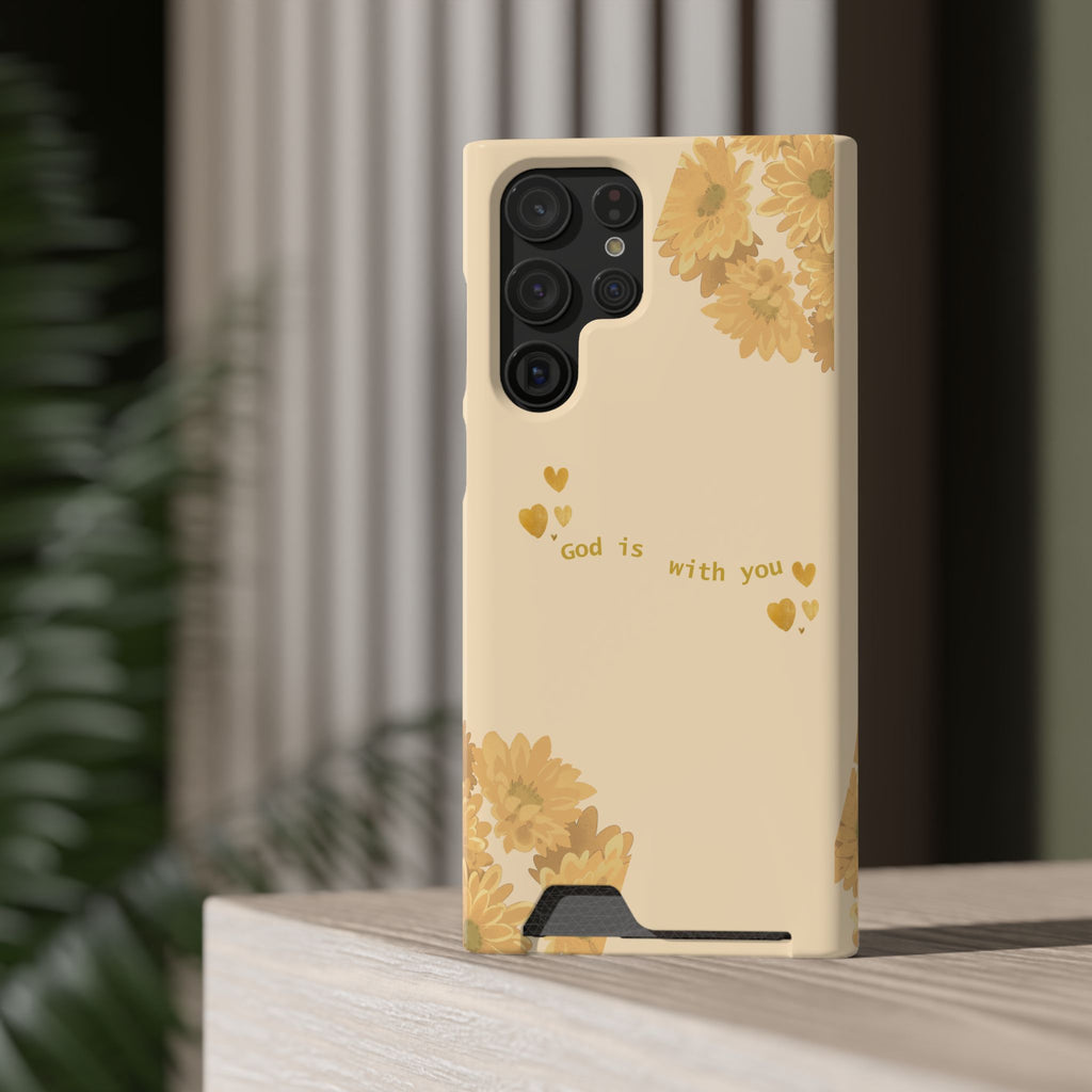Sunflower Phone Card Case — "God Is With You" Religious Floral Wallet Case