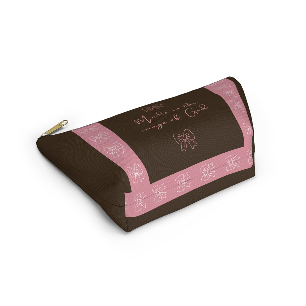 Made in the Image of God Accessory Pouch — Pink Bow Christian Makeup Bag