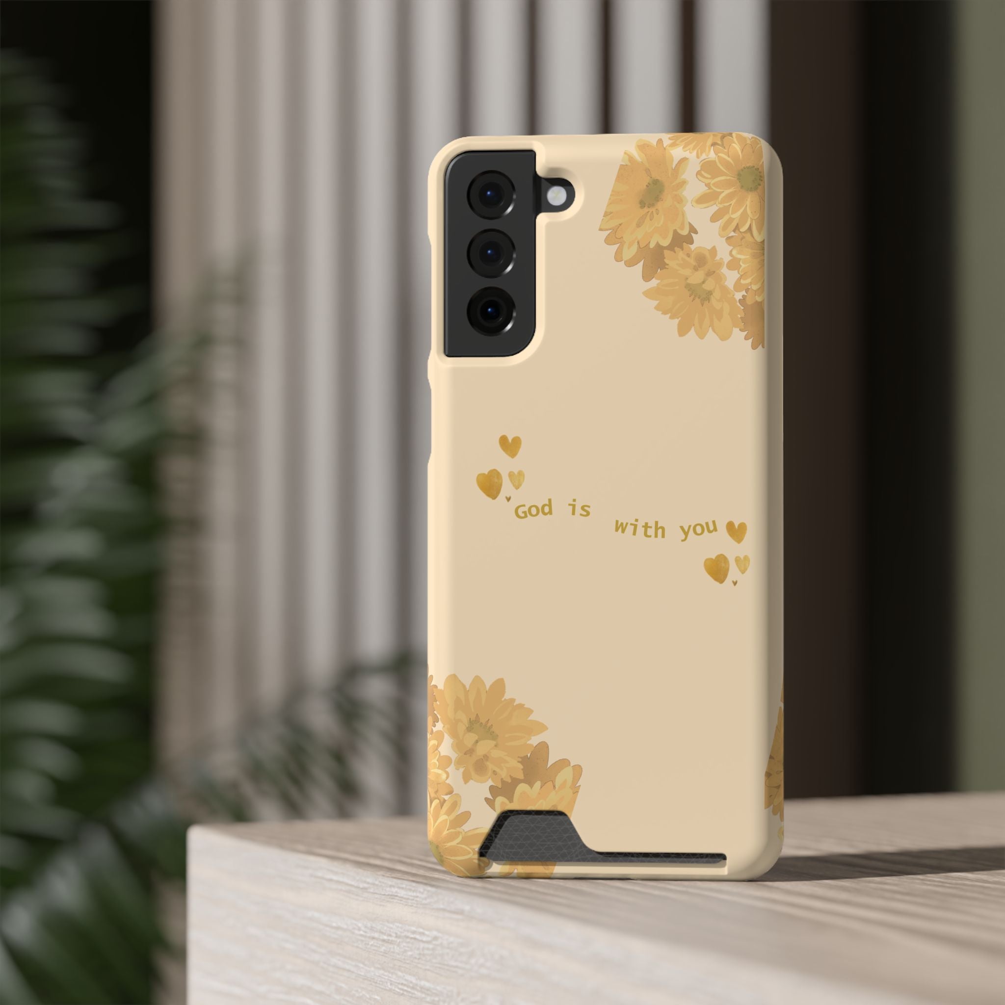 Sunflower Phone Card Case — "God Is With You" Religious Floral Wallet Case