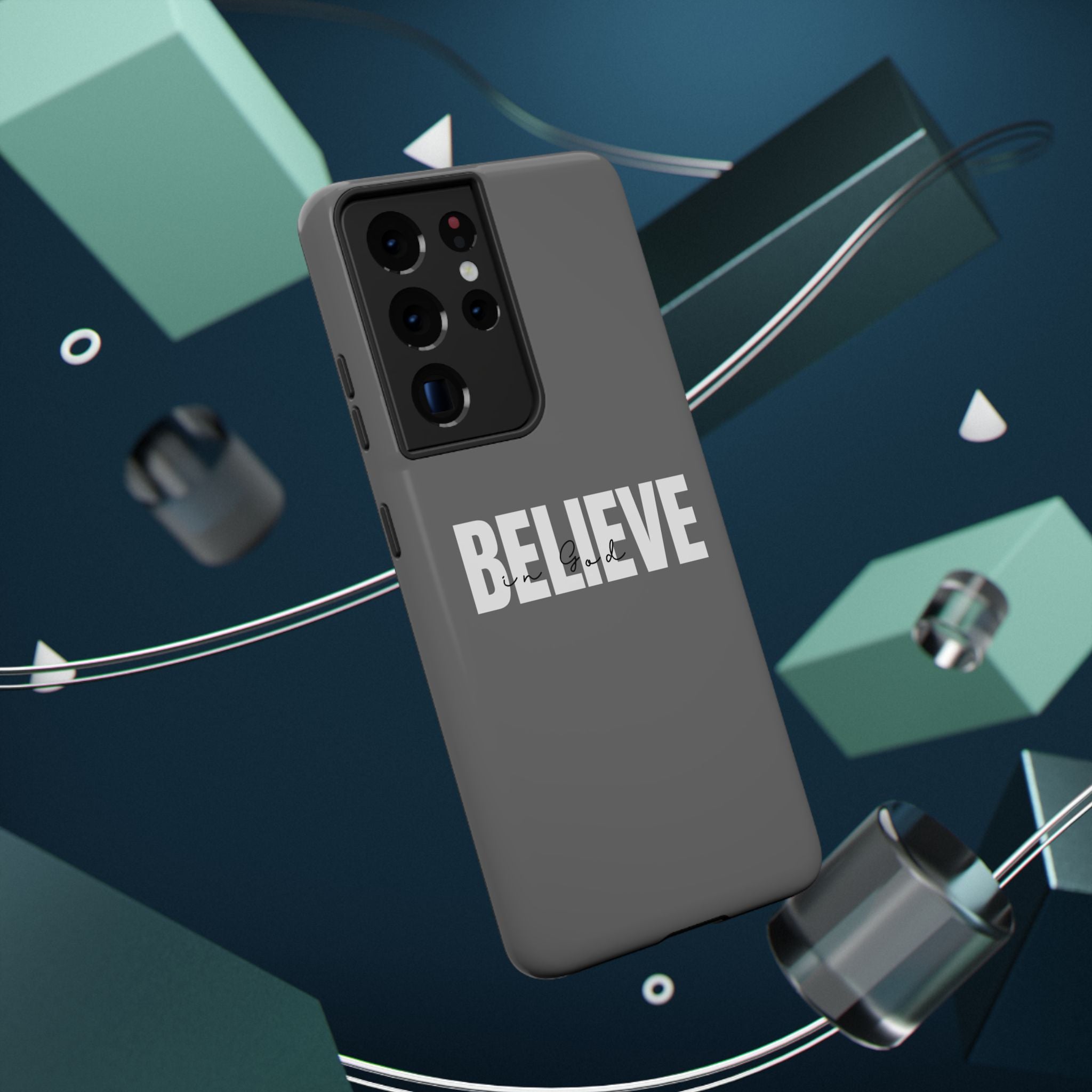 Phone Case — GREY "BELIEVE" Impact-Resistant Protective Cover