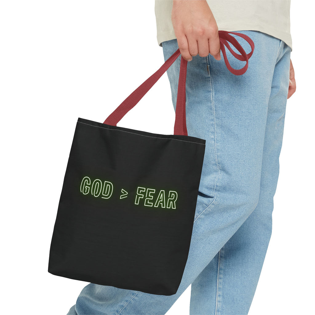 God & Faith Tote Bag — "GOD > FEAR" Inspirational Christian Canvas Tote
