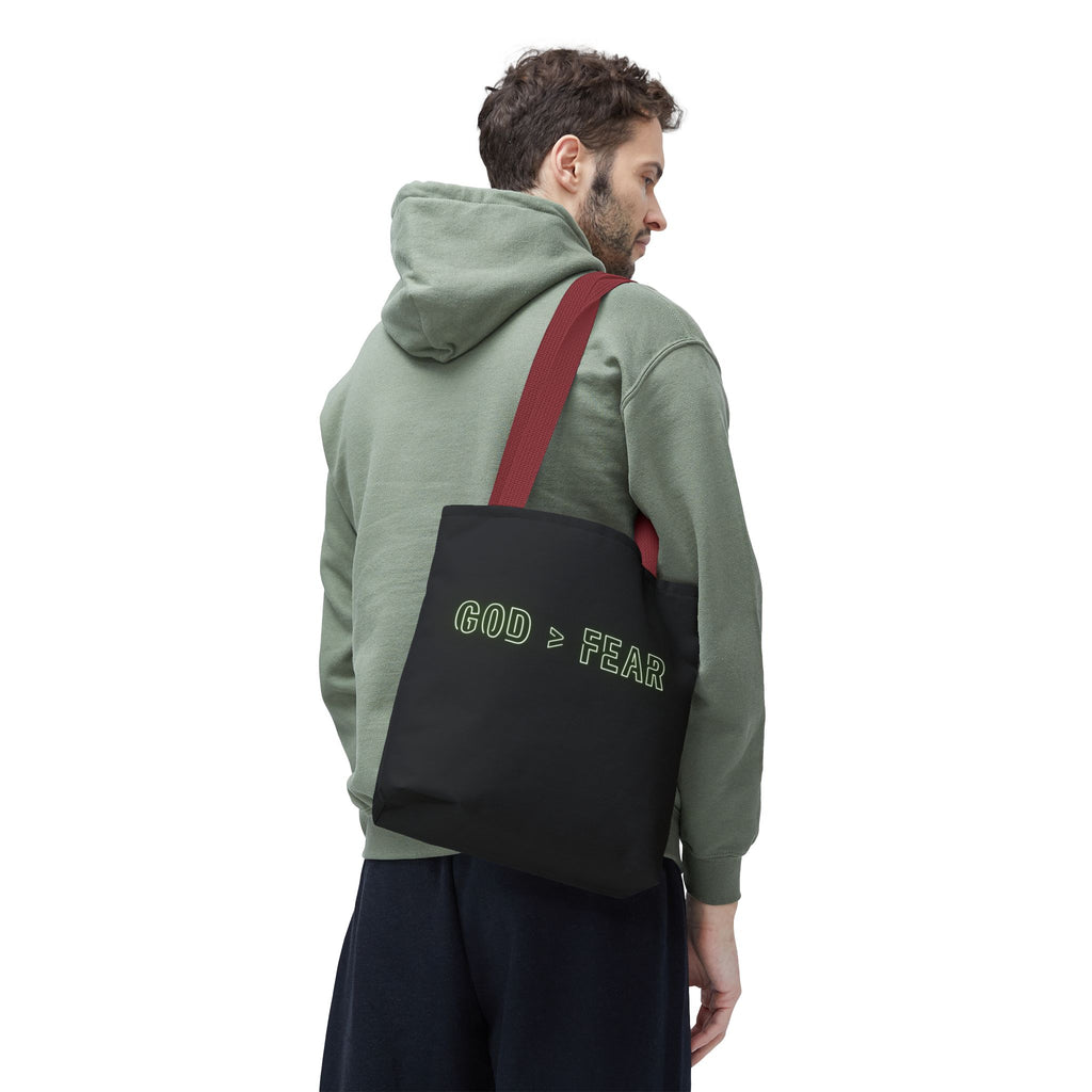 God & Faith Tote Bag — "GOD > FEAR" Inspirational Christian Canvas Tote
