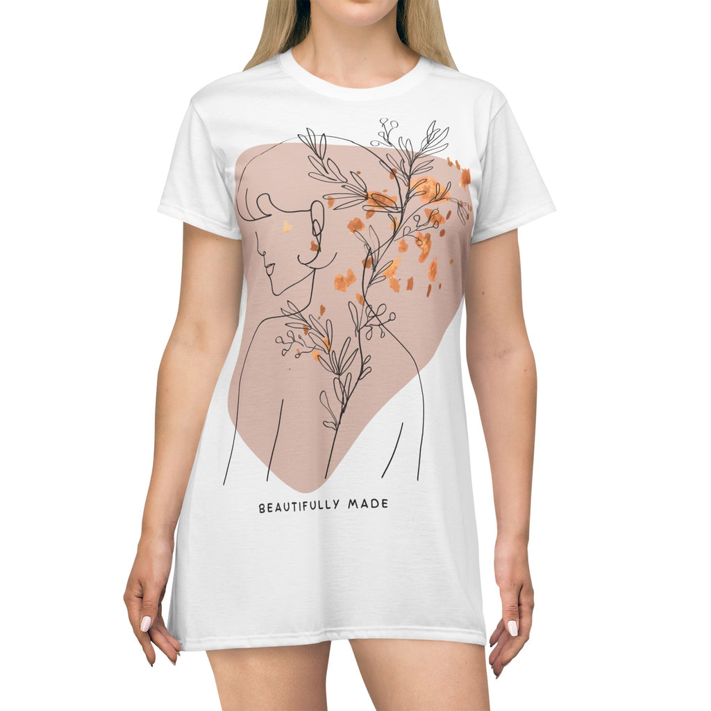 Beautifully Made Floral Line Art T-Shirt Dress