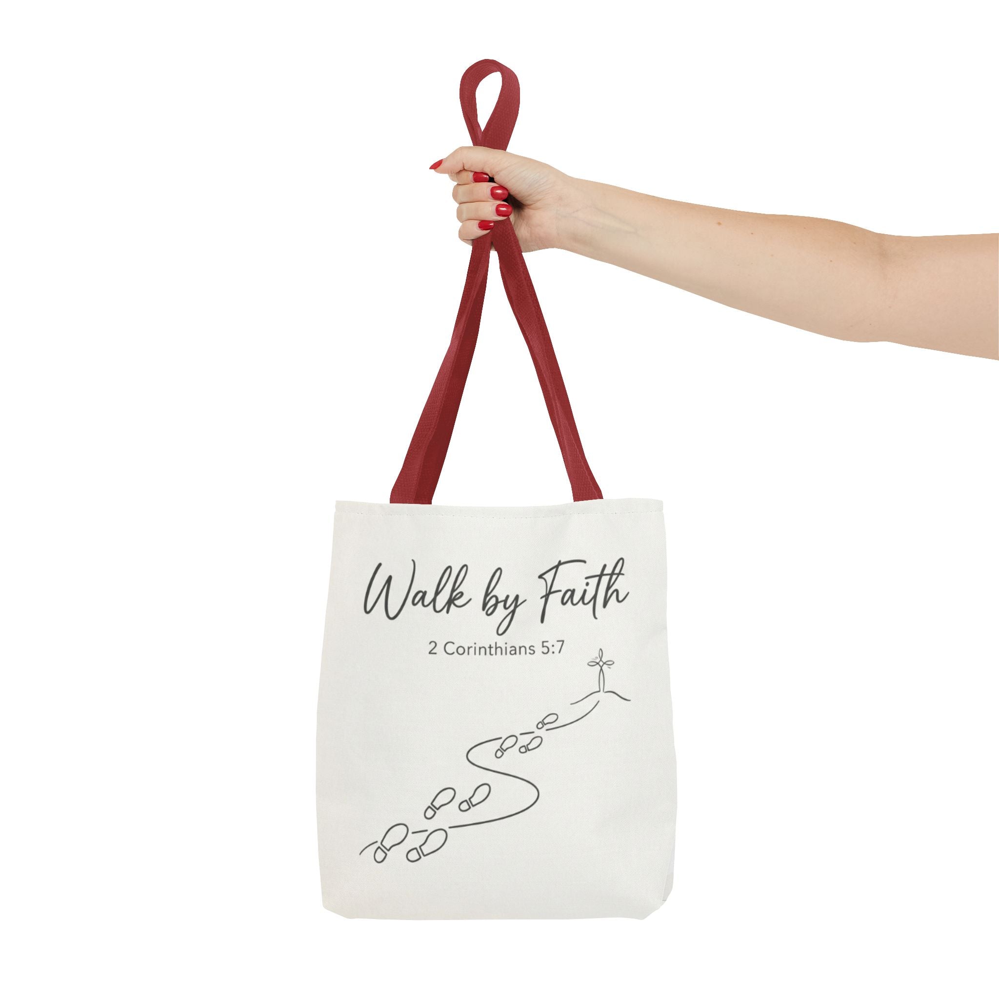 Walk by Faith Tote Bag — Inspirational Christian Scripture 2 Corinthians 5:7 Canvas Tote