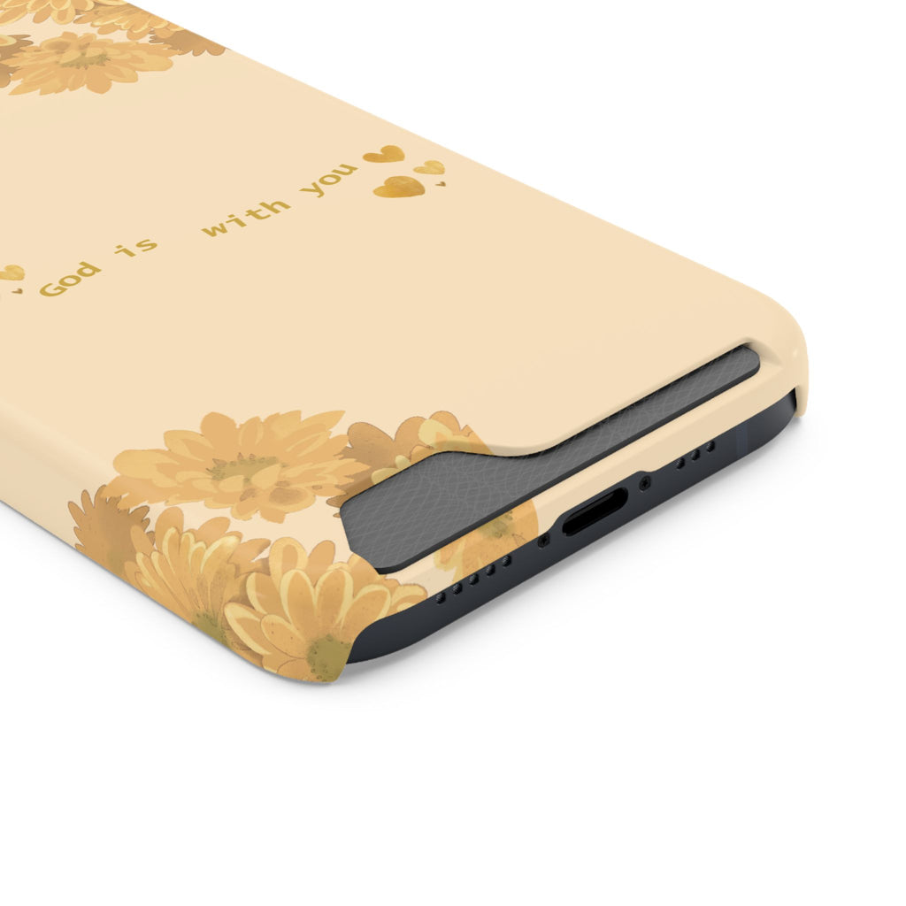 Sunflower Phone Card Case — "God Is With You" Religious Floral Wallet Case