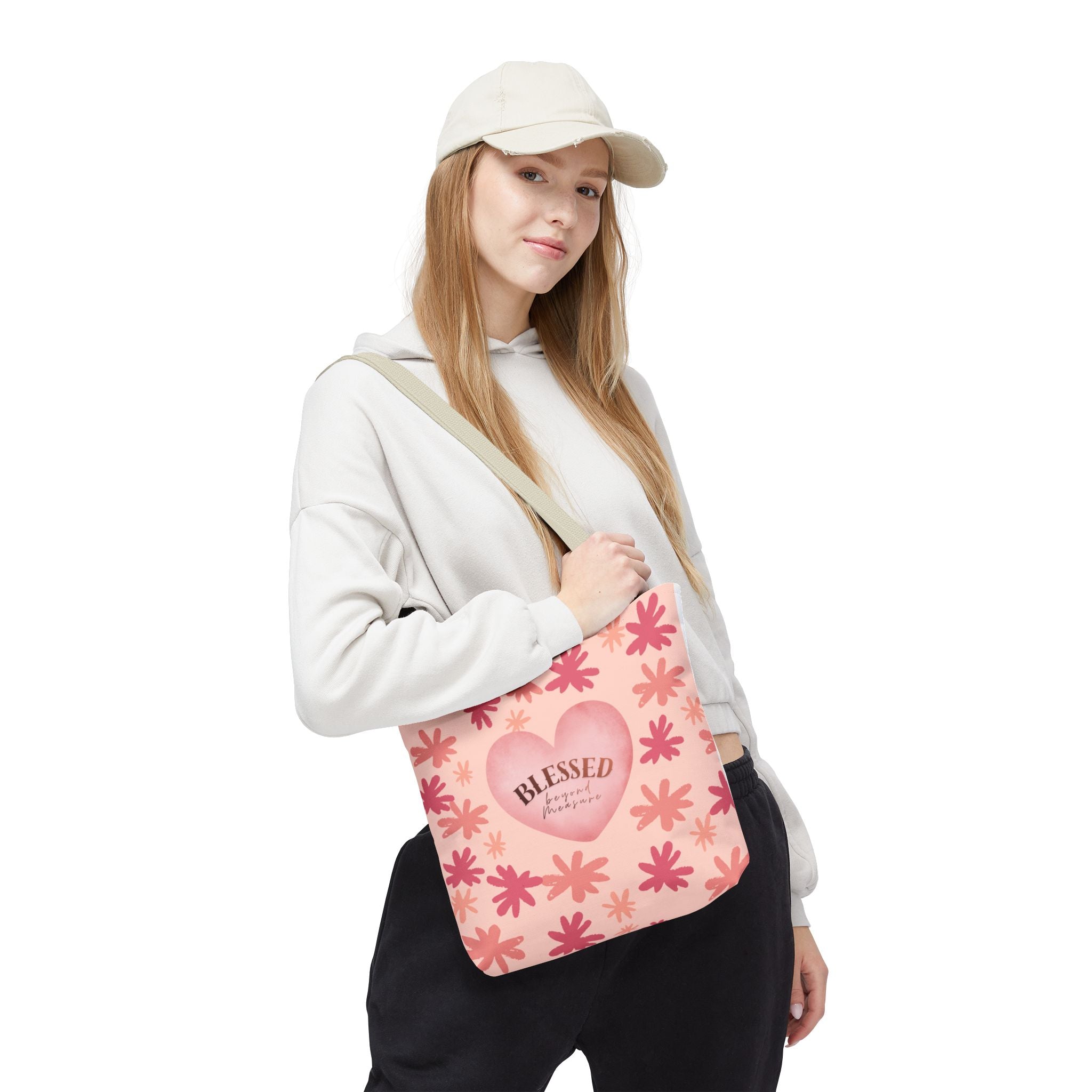 Blessed Heart Floral Tote Bag - Pink All-Over-Print Canvas Tote