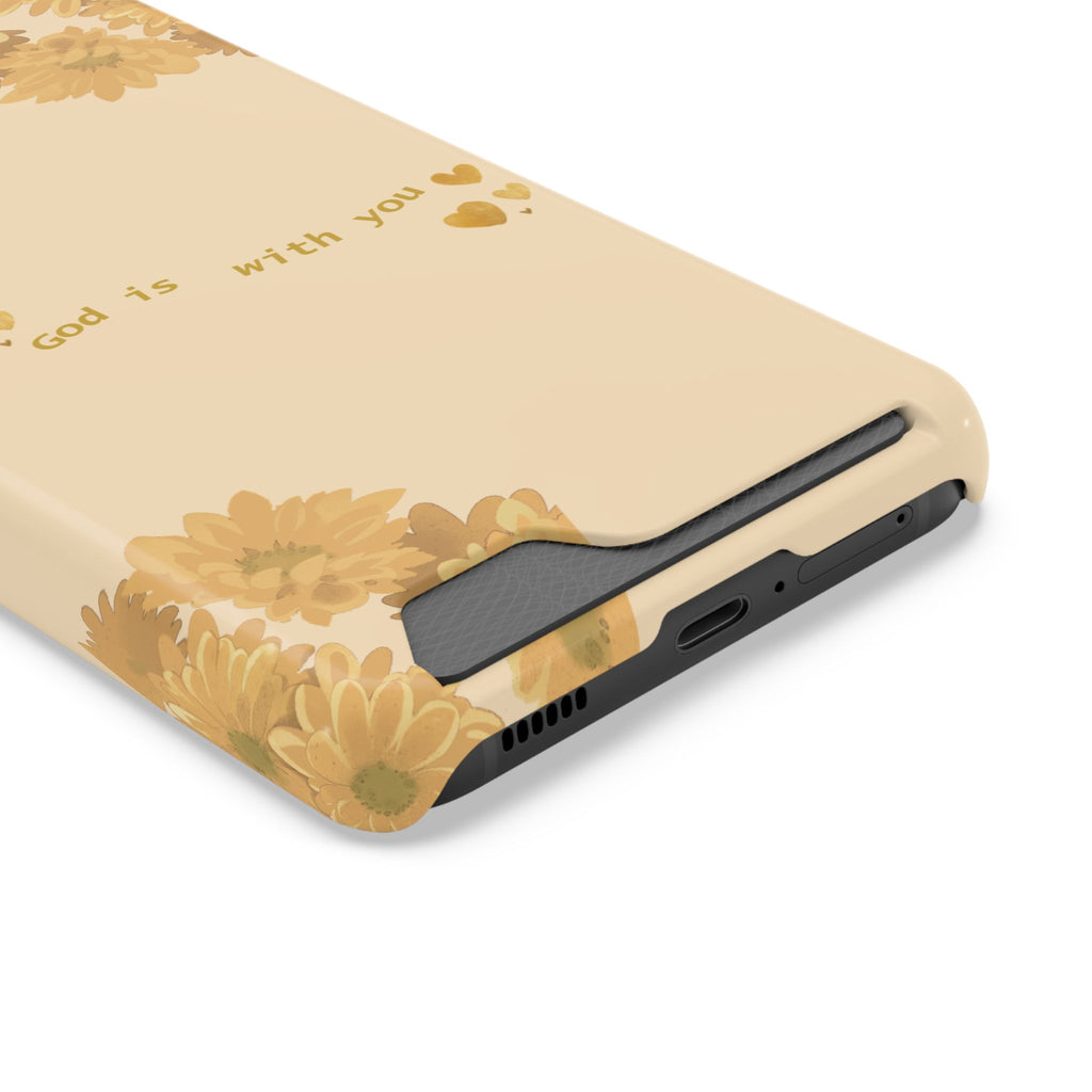 Sunflower Phone Card Case — "God Is With You" Religious Floral Wallet Case