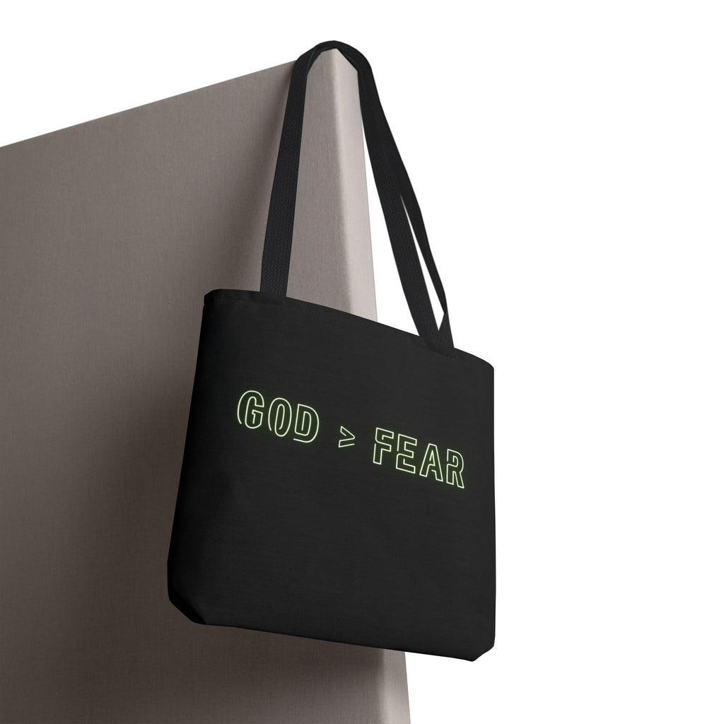 God & Faith Tote Bag — "GOD > FEAR" Inspirational Christian Canvas Tote