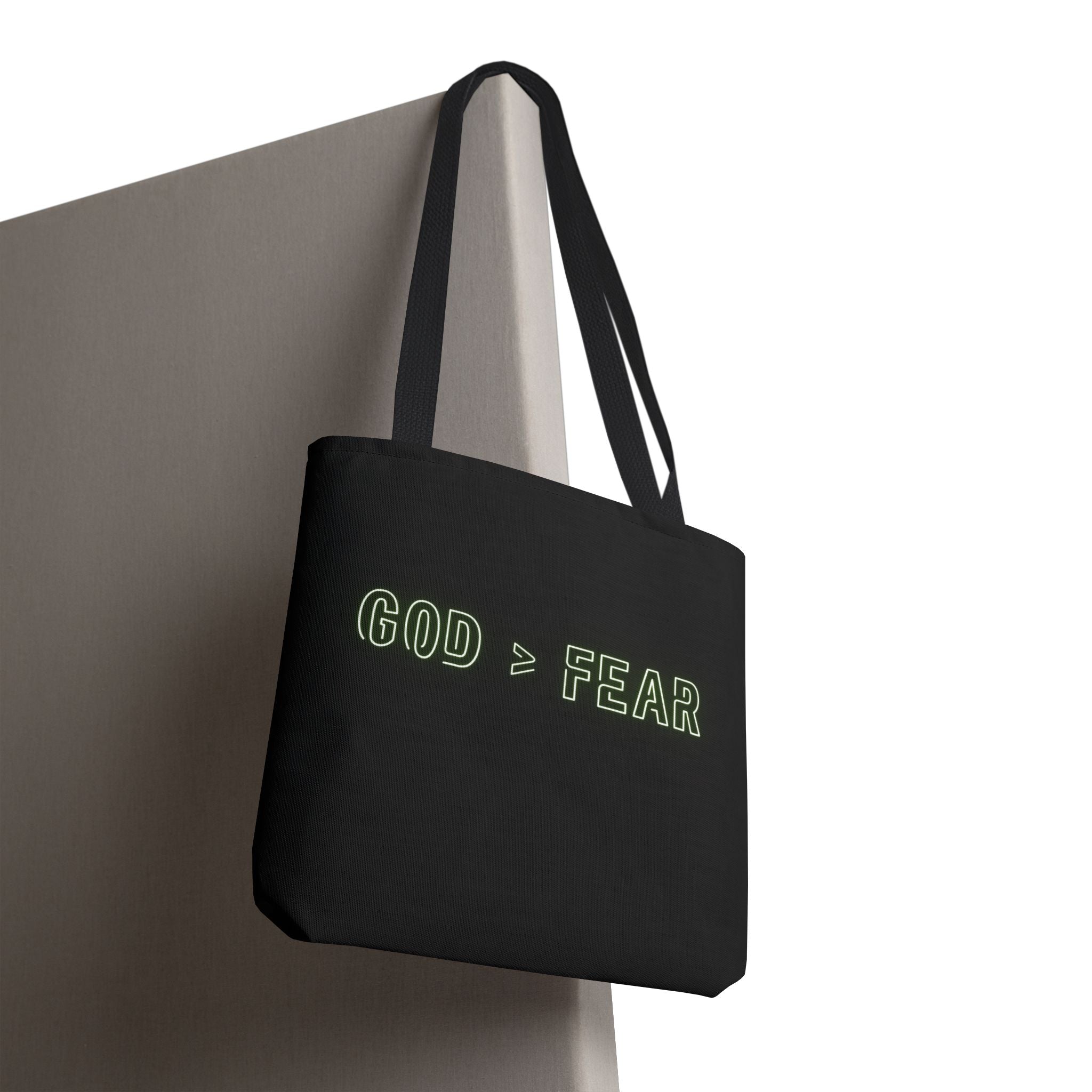 God & Faith Tote Bag — "GOD > FEAR" Inspirational Christian Canvas Tote