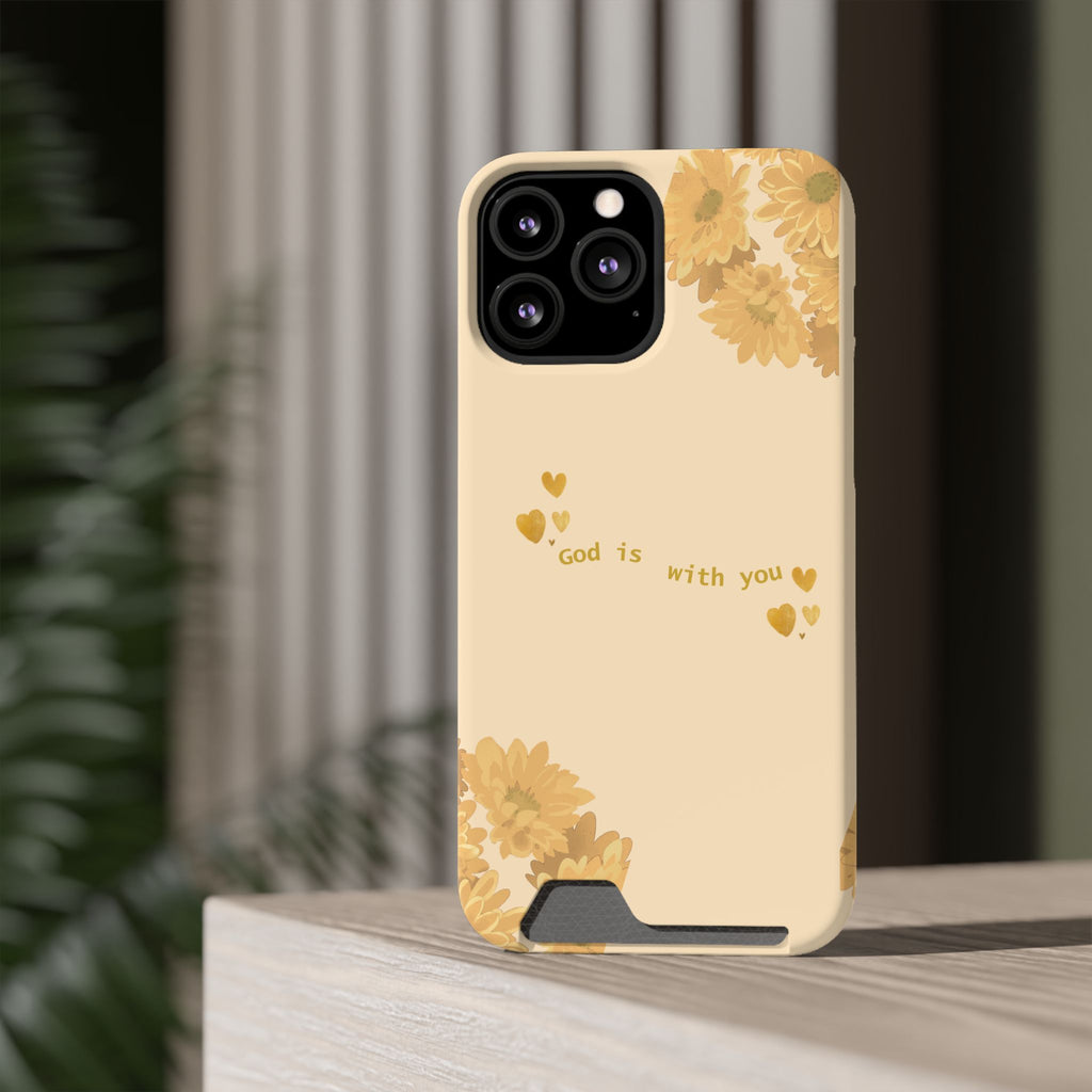 Sunflower Phone Card Case — "God Is With You" Religious Floral Wallet Case