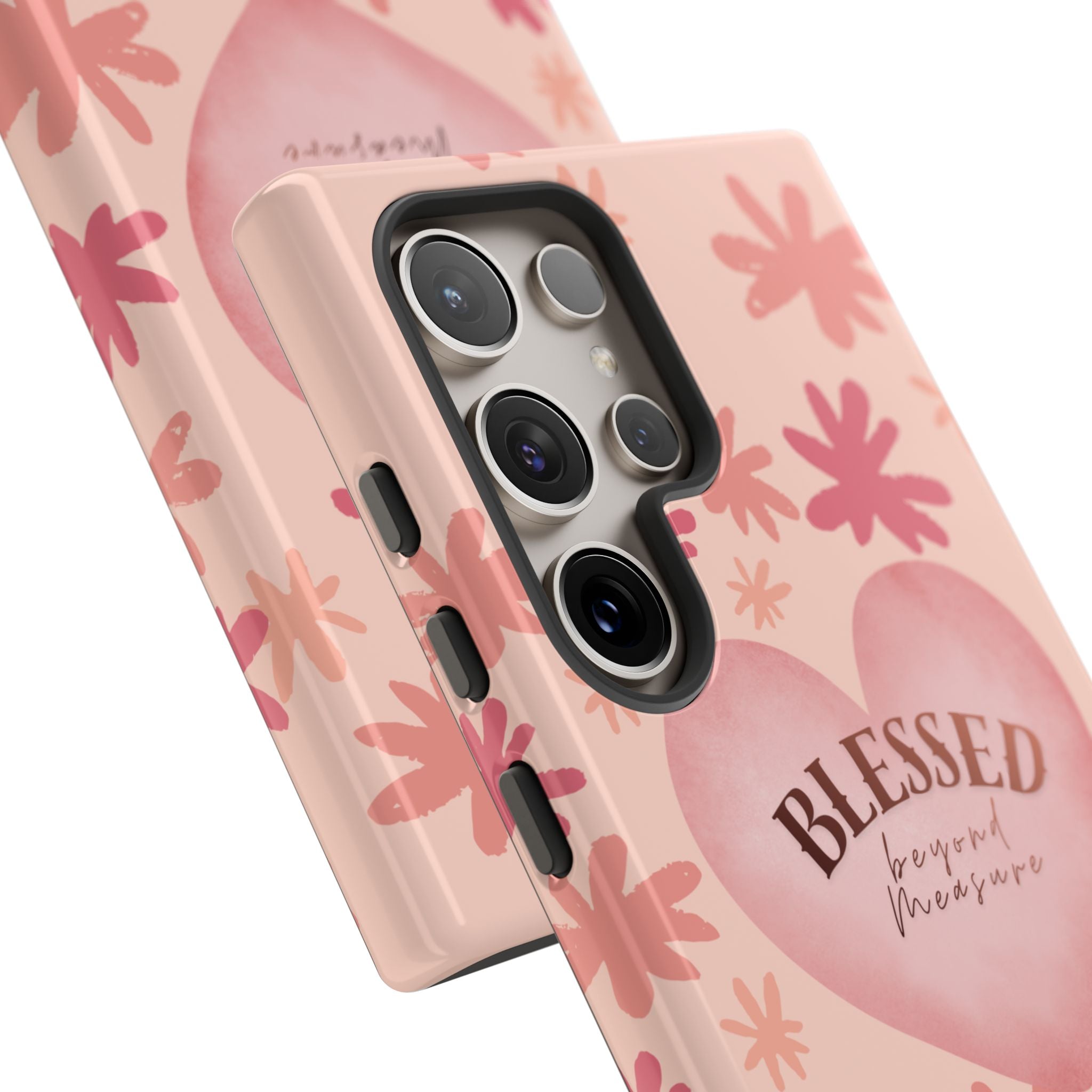 Blessed Heart Floral Phone Case — Pink 'Blessed Beyond Measure' Protective Tough Case