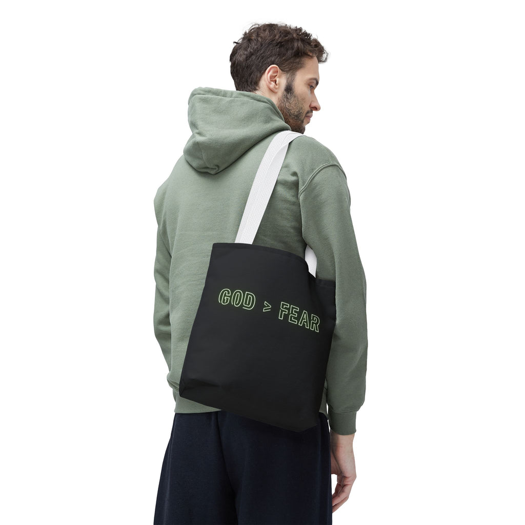 God & Faith Tote Bag — "GOD > FEAR" Inspirational Christian Canvas Tote