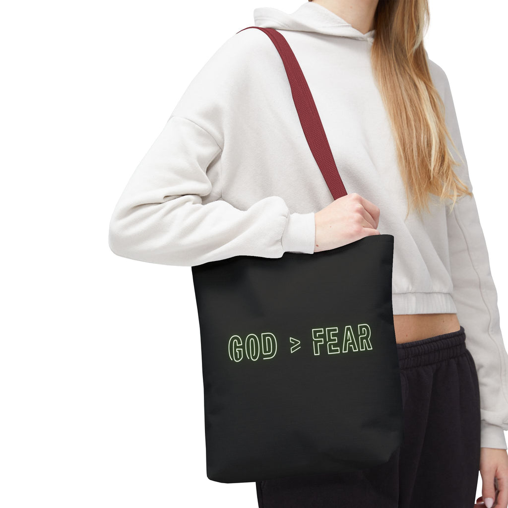 God & Faith Tote Bag — "GOD > FEAR" Inspirational Christian Canvas Tote