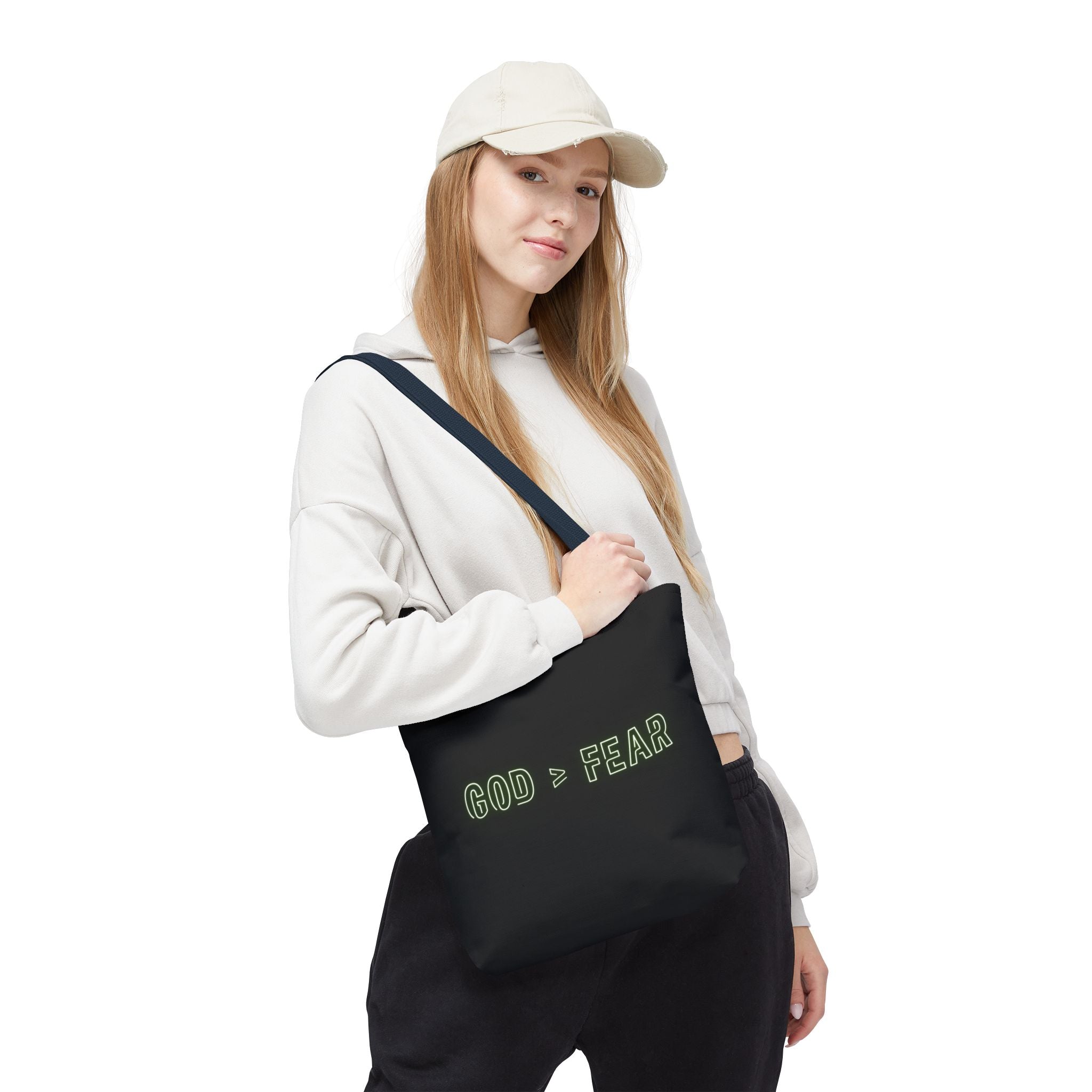 God & Faith Tote Bag — "GOD > FEAR" Inspirational Christian Canvas Tote