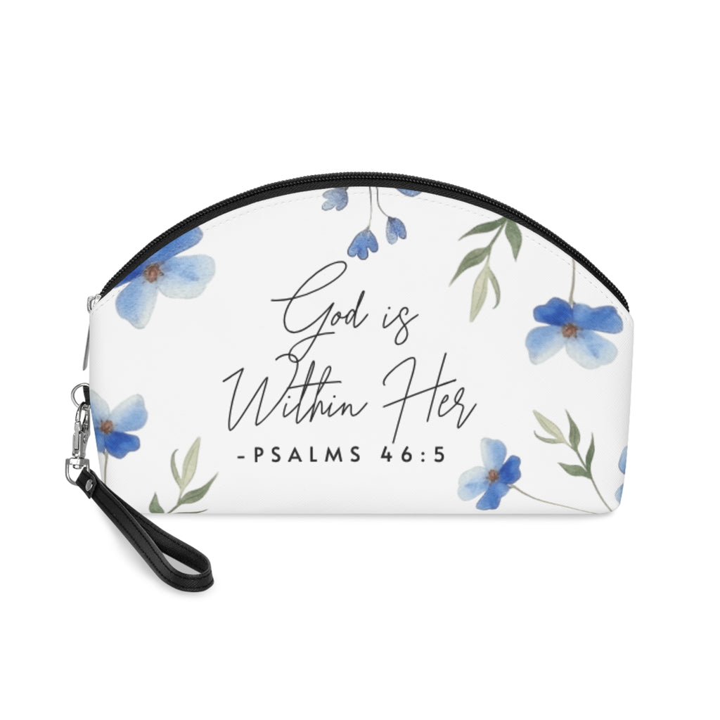 God Is Within Her Floral Makeup Bag — Psalms 46:5 Cosmetic Pouch