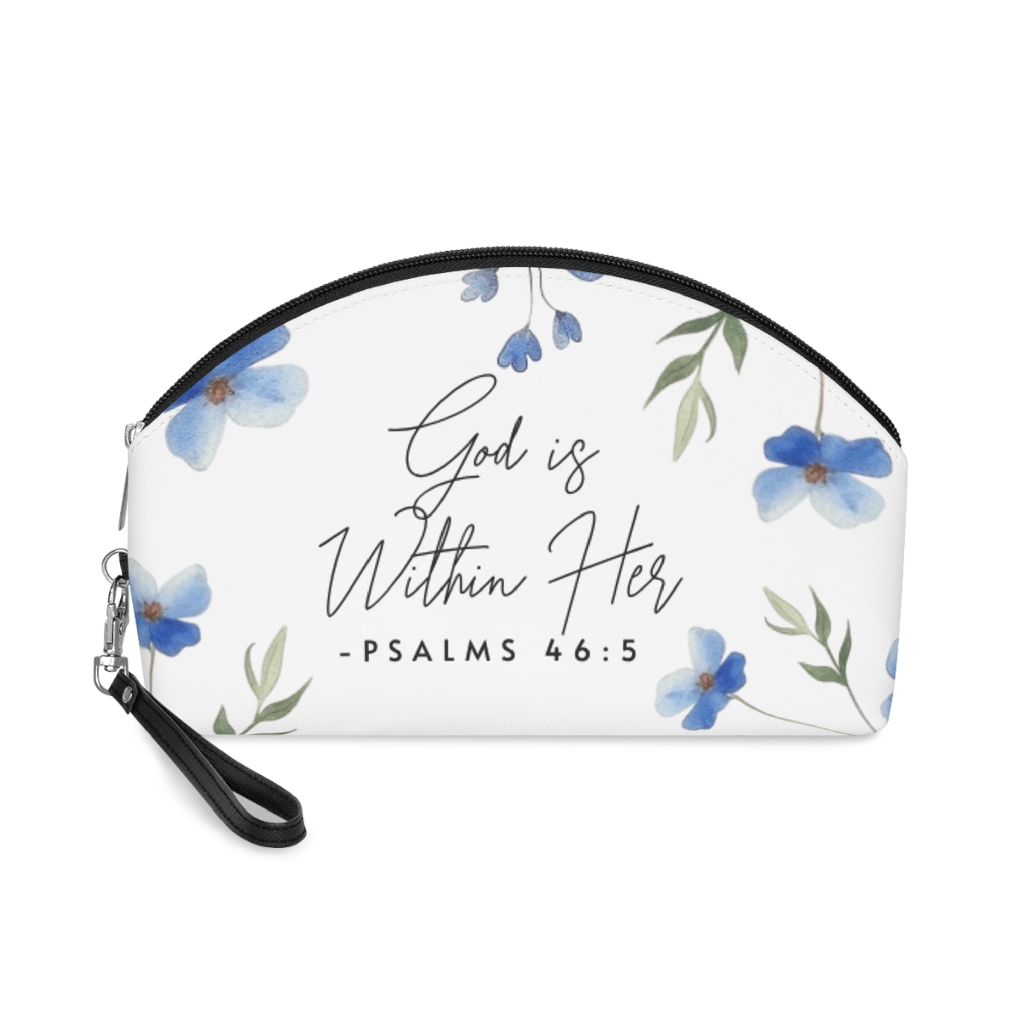God Is Within Her Floral Makeup Bag — Psalms 46:5 Cosmetic Pouch