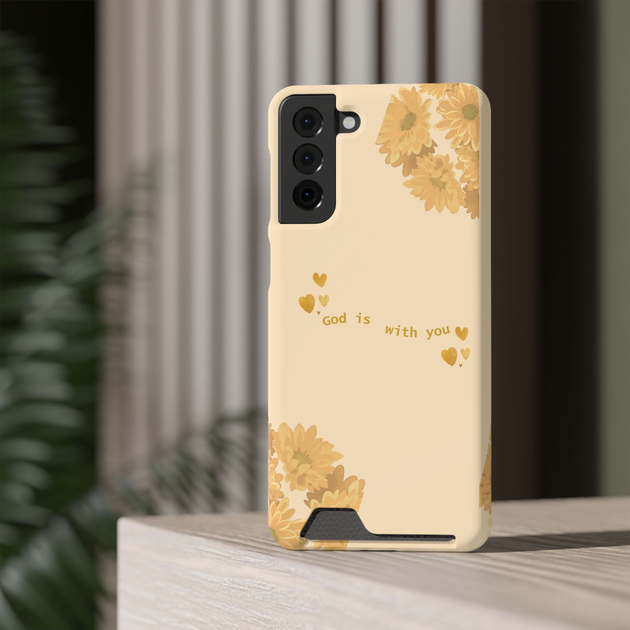 Sunflower Phone Card Case — "God Is With You" Religious Floral Wallet Case