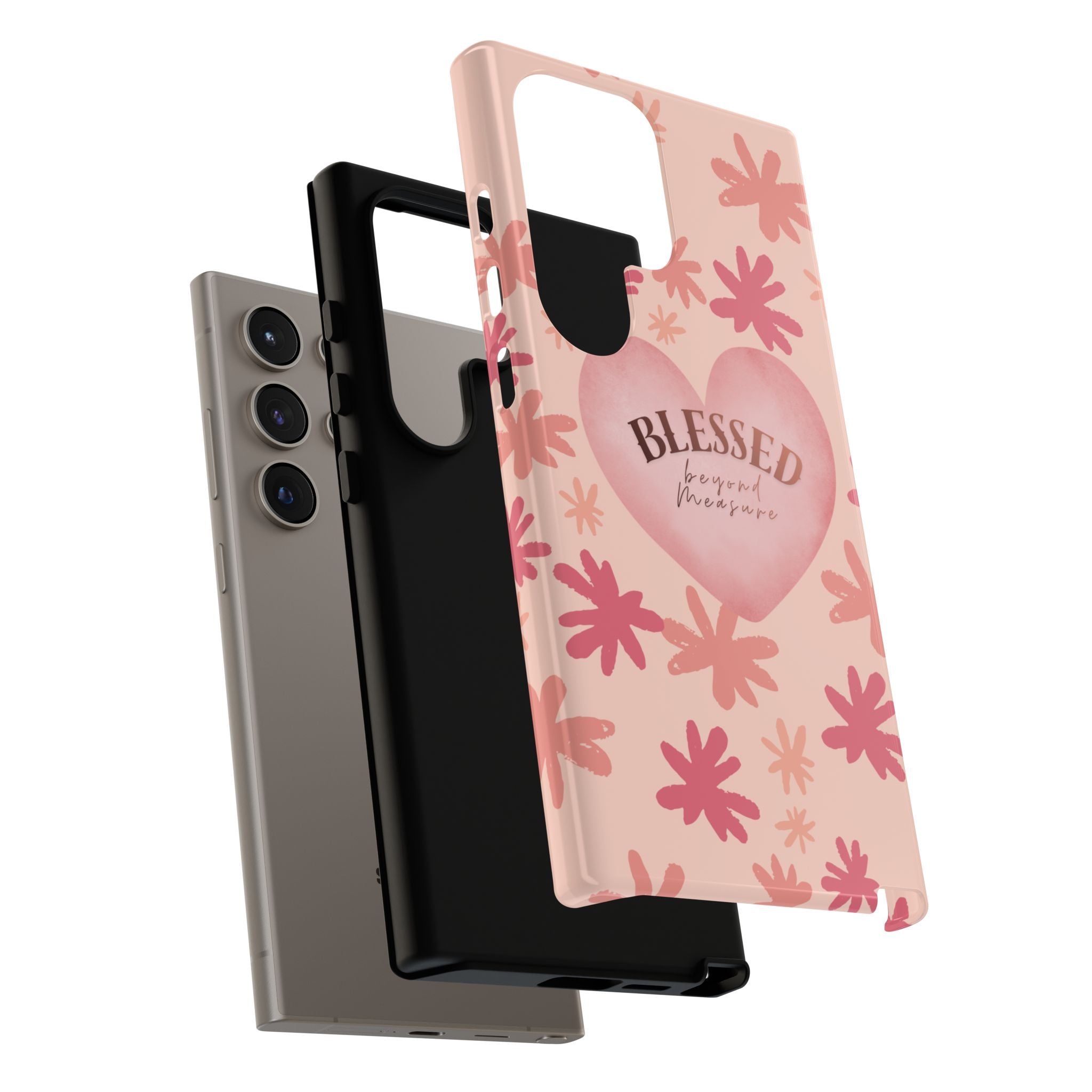 Blessed Heart Floral Phone Case — Pink 'Blessed Beyond Measure' Protective Tough Case