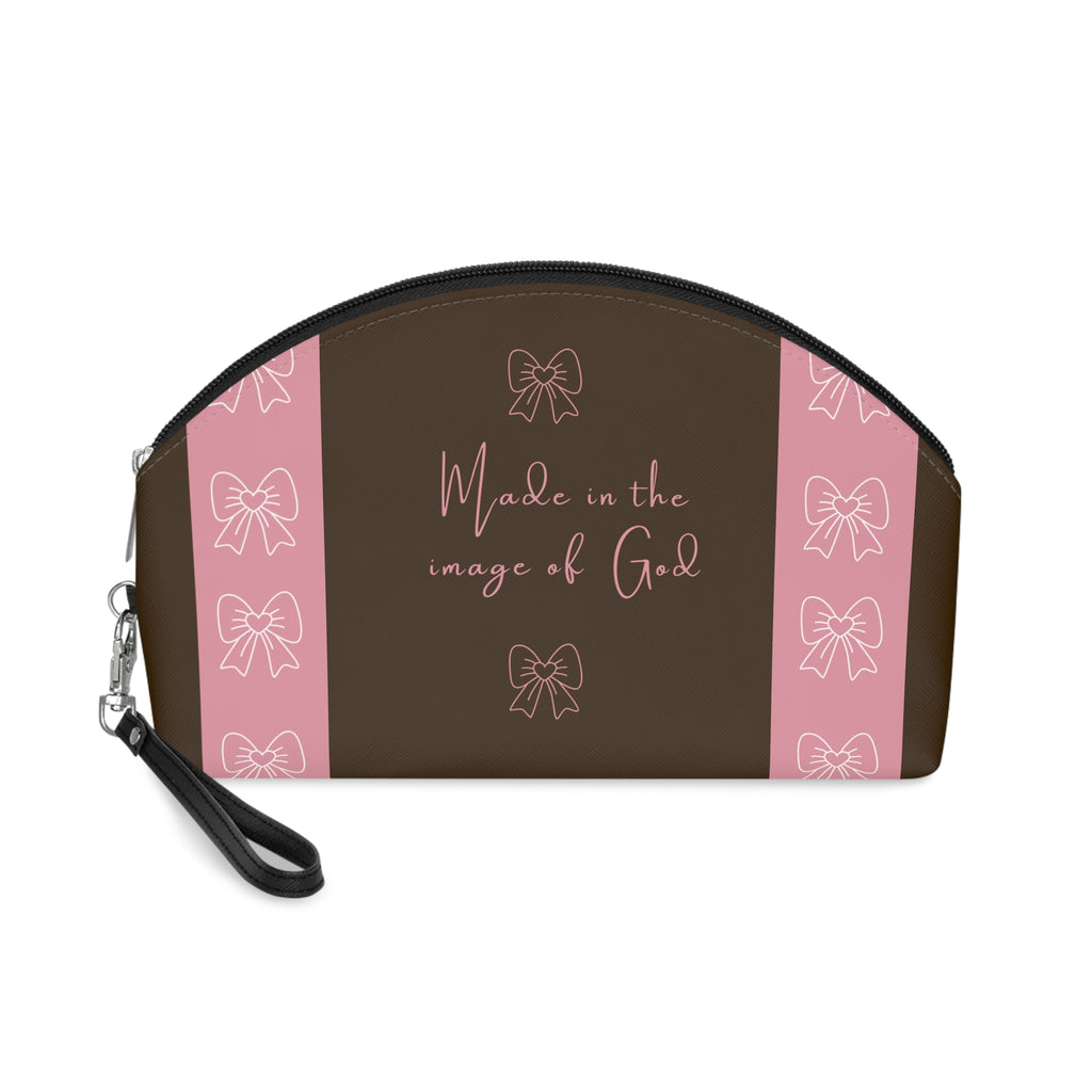 Makeup Bag — "Made in the Image of God" Brown & Pink Cosmetic Pouch
