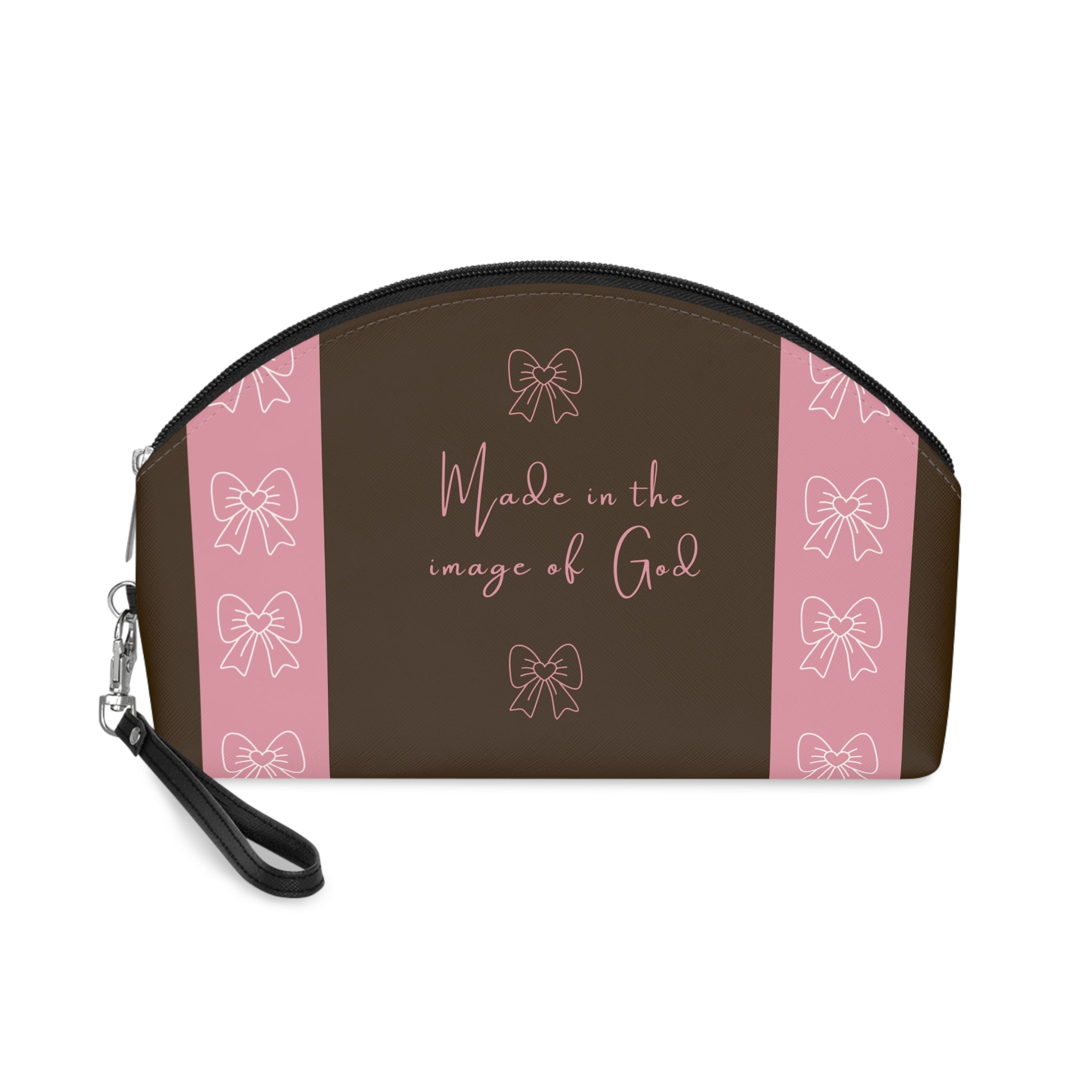 Makeup Bag — "Made in the Image of God" Brown & Pink Cosmetic Pouch