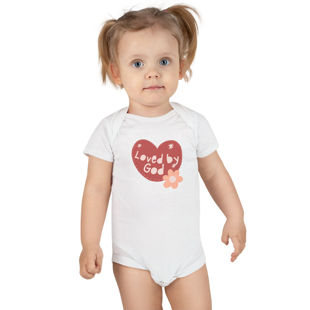 Loved by God Baby Onesie — Heart & Flower Christian Infant Bodysuit
