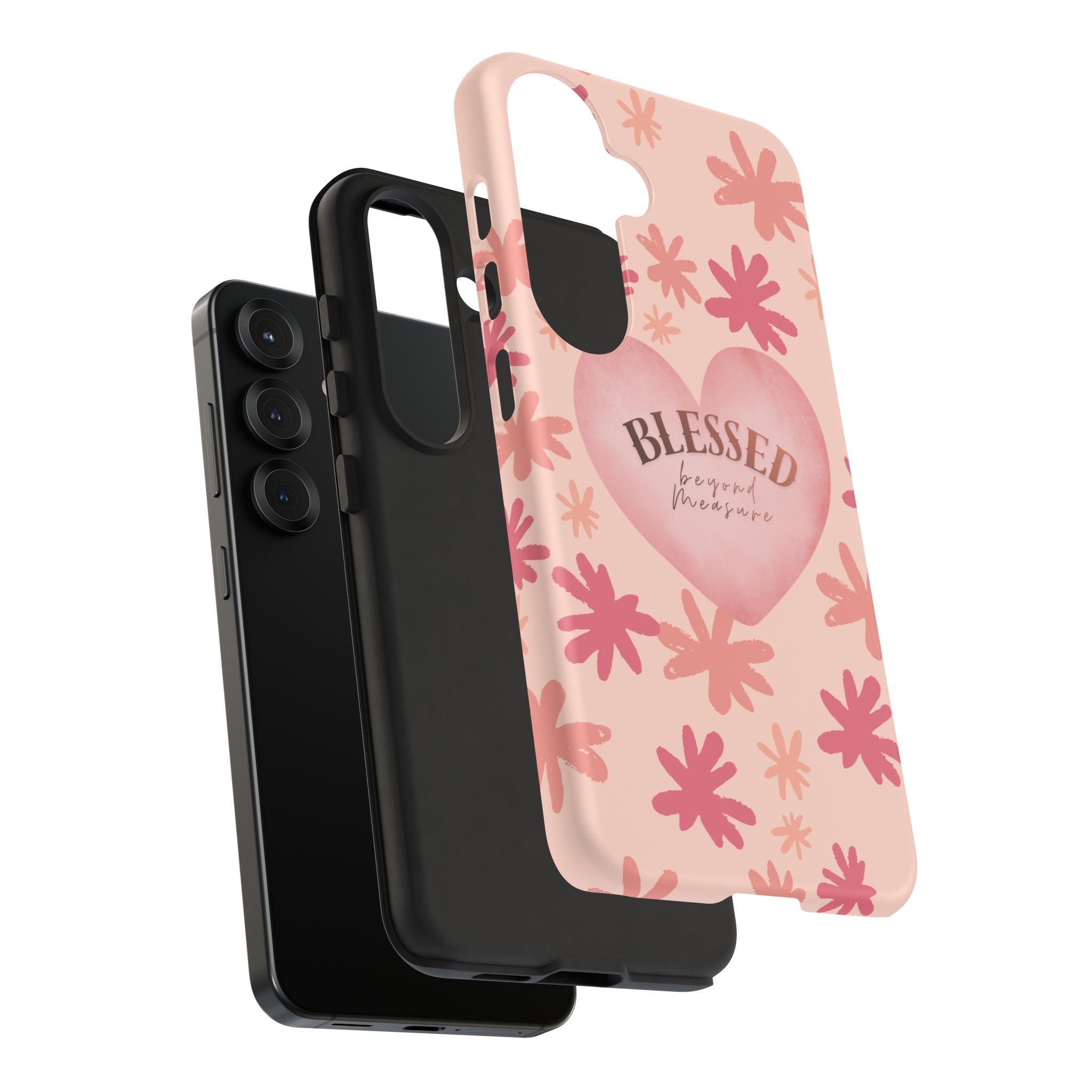 Blessed Heart Floral Phone Case — Pink 'Blessed Beyond Measure' Protective Tough Case