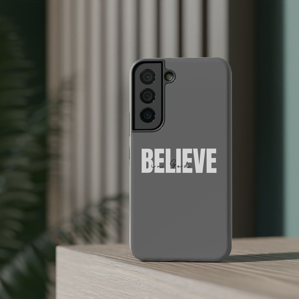 Phone Case — GREY "BELIEVE" Impact-Resistant Protective Cover