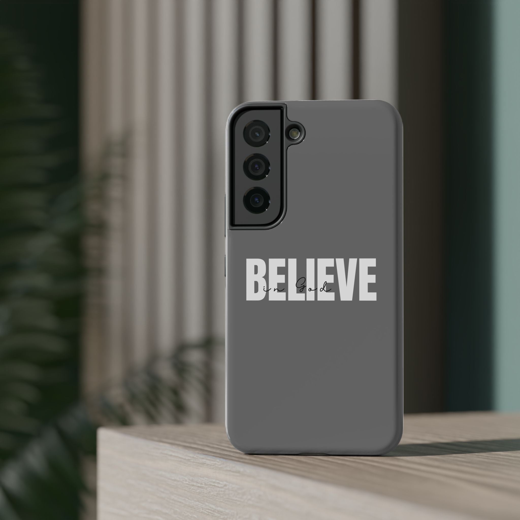 Phone Case — GREY "BELIEVE" Impact-Resistant Protective Cover