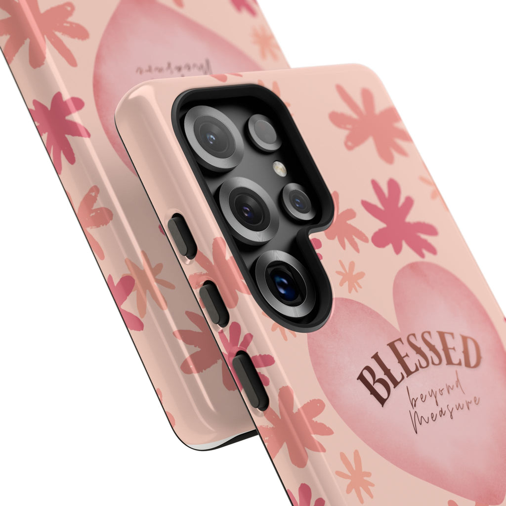 Blessed Heart Floral Phone Case — Pink 'Blessed Beyond Measure' Protective Tough Case
