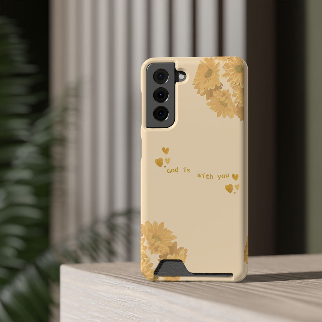 Sunflower Phone Card Case — "God Is With You" Religious Floral Wallet Case