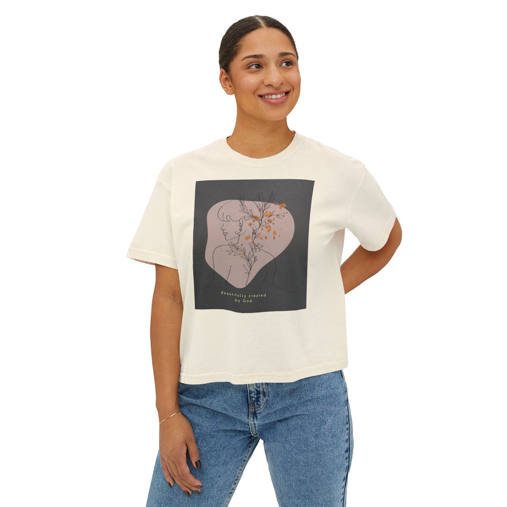 Women's Boxy Tee — Minimal Line Art Floral Silhouette Tee