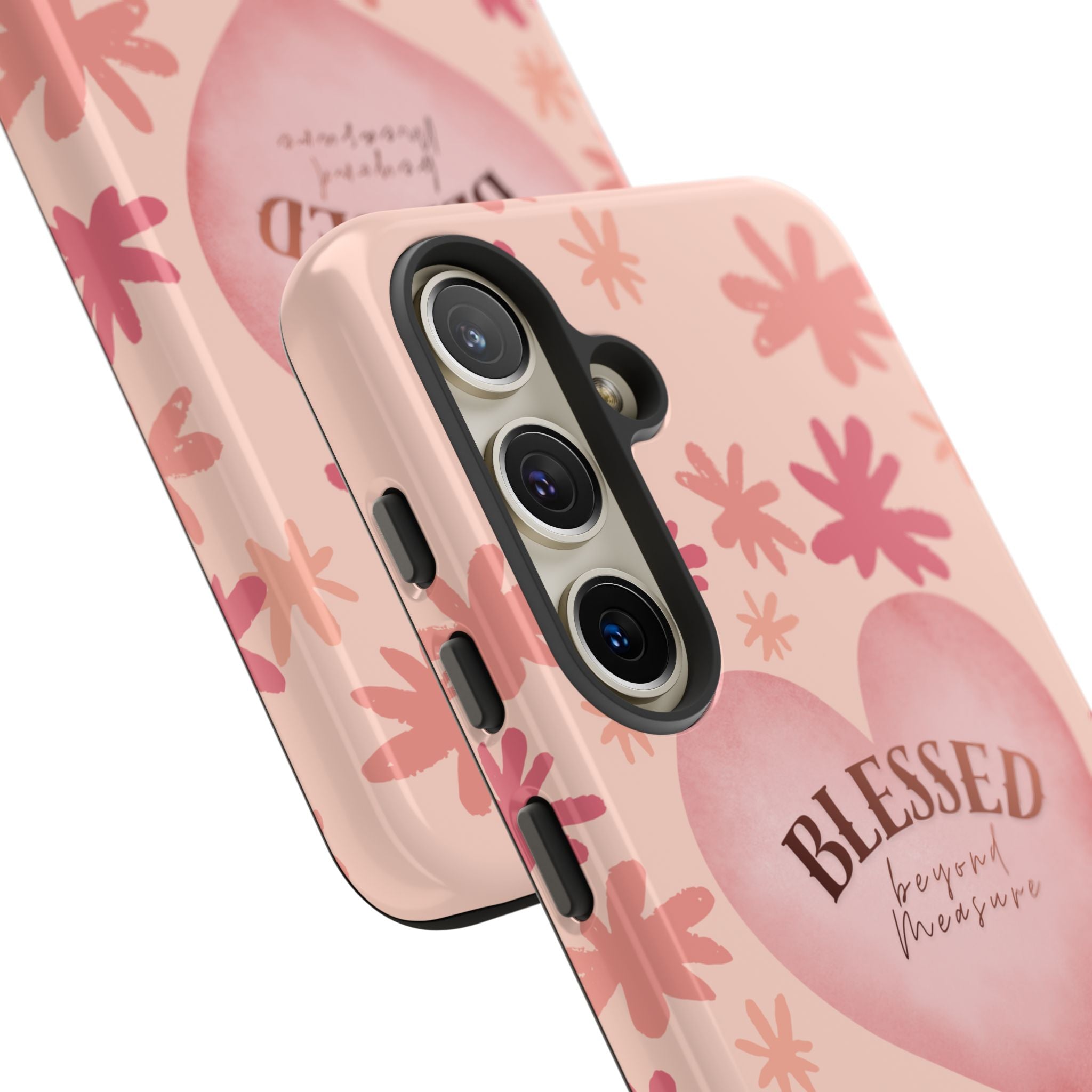 Blessed Heart Floral Phone Case — Pink 'Blessed Beyond Measure' Protective Tough Case