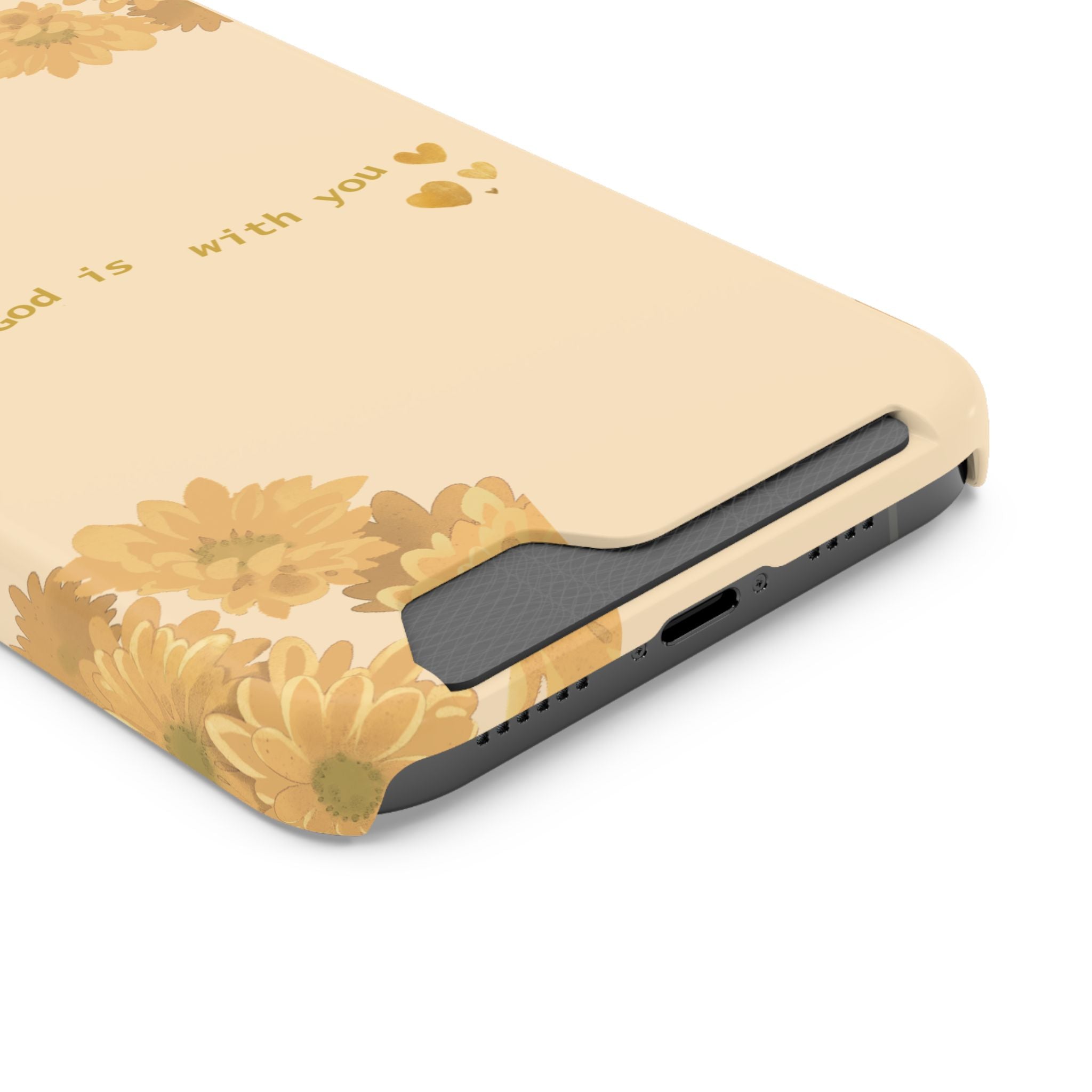Sunflower Phone Card Case — "God Is With You" Religious Floral Wallet Case