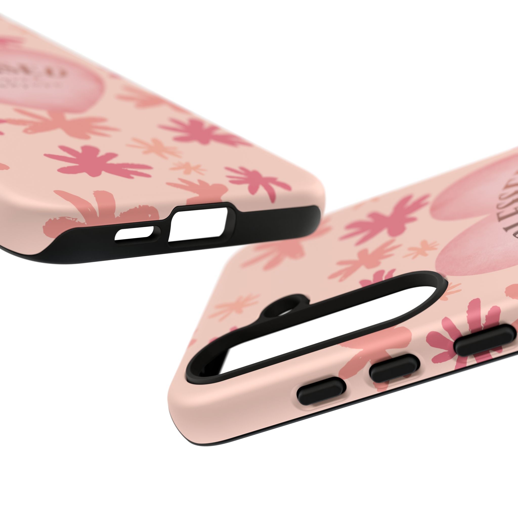 Blessed Heart Floral Phone Case — Pink 'Blessed Beyond Measure' Protective Tough Case