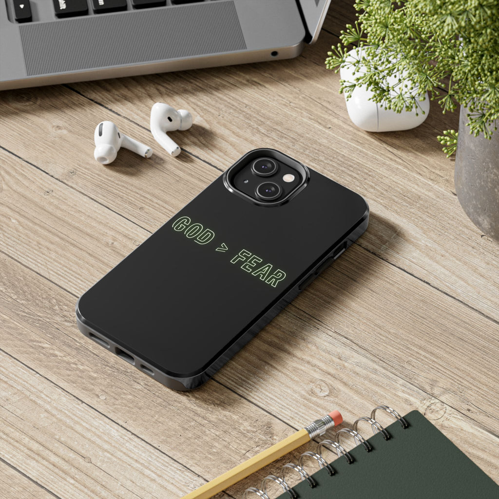 God > Fear Tough Phone Case — Neon Faith Protective iPhone Cover