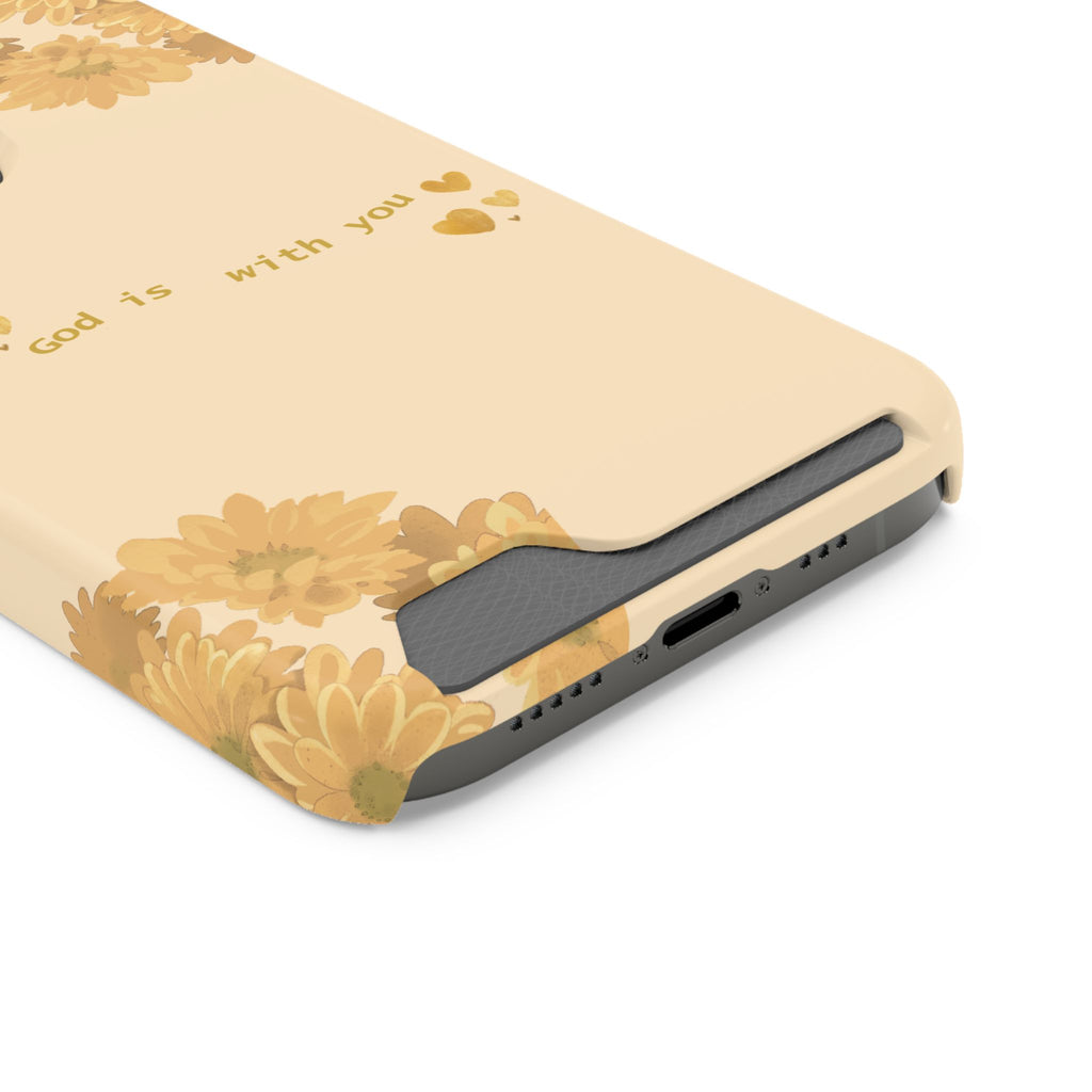 Sunflower Phone Card Case — "God Is With You" Religious Floral Wallet Case