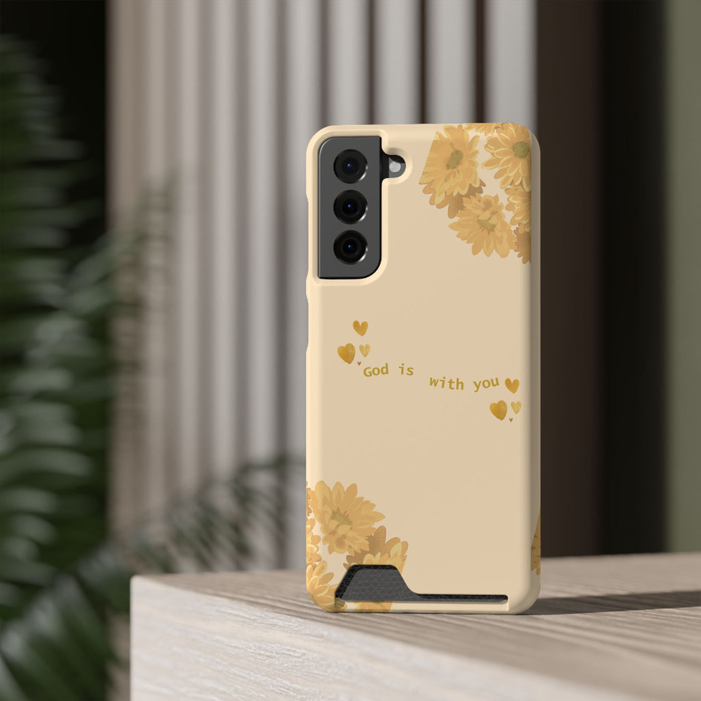 Sunflower Phone Card Case — "God Is With You" Religious Floral Wallet Case