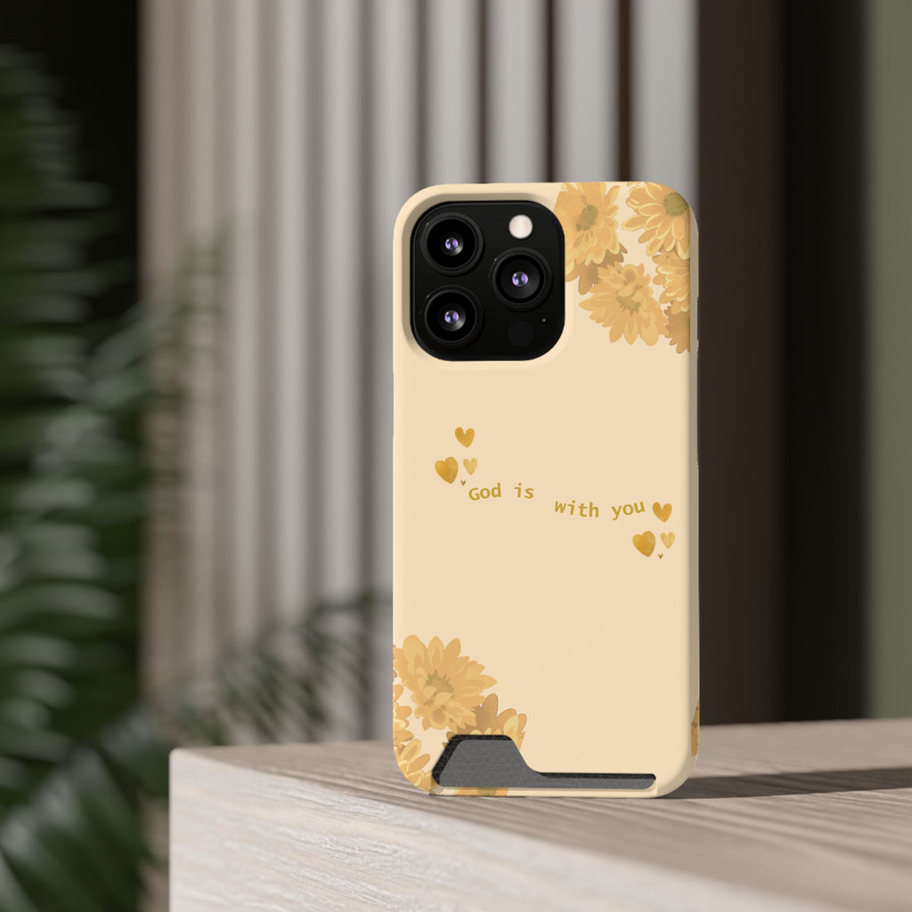 Sunflower Phone Card Case — "God Is With You" Religious Floral Wallet Case
