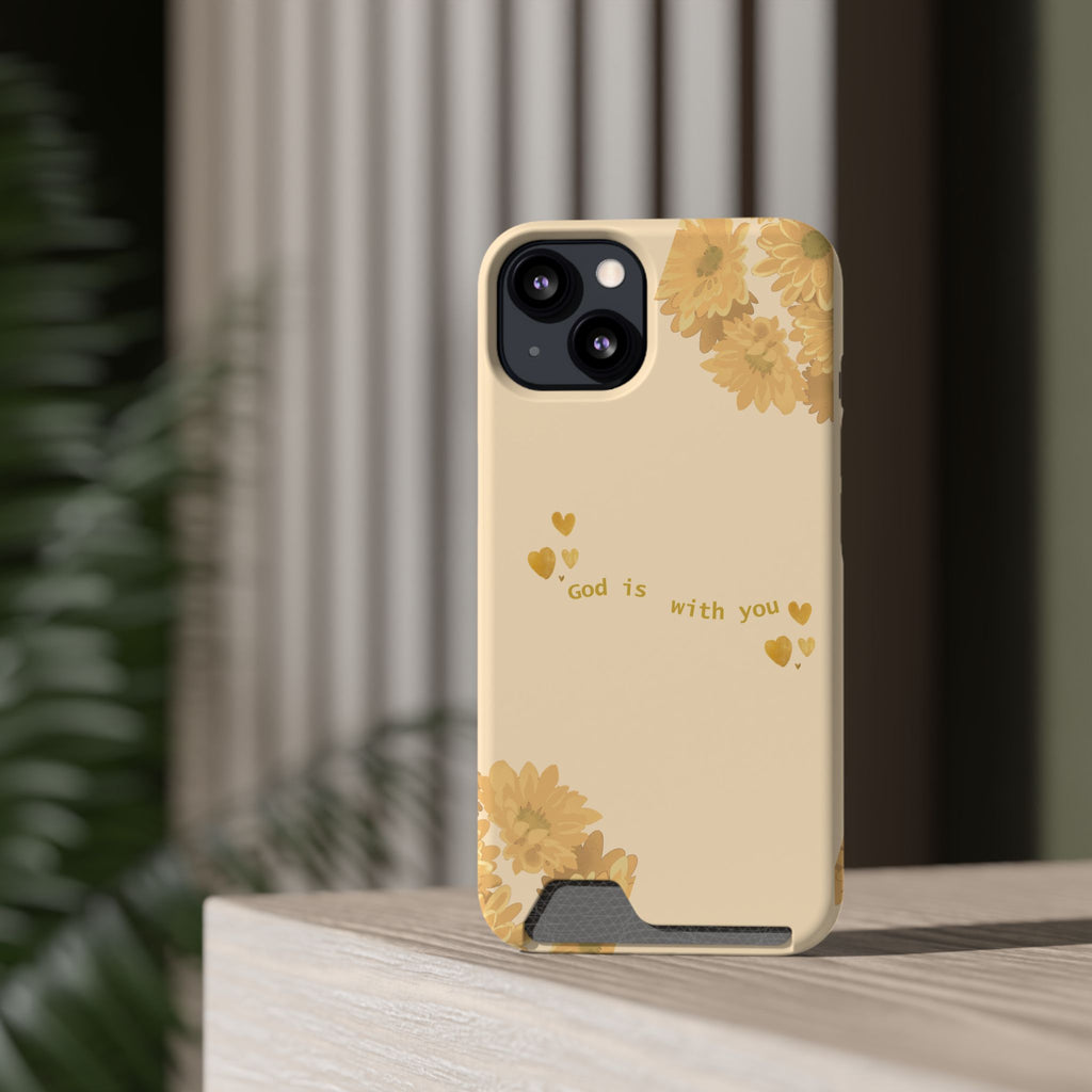 Sunflower Phone Card Case — "God Is With You" Religious Floral Wallet Case