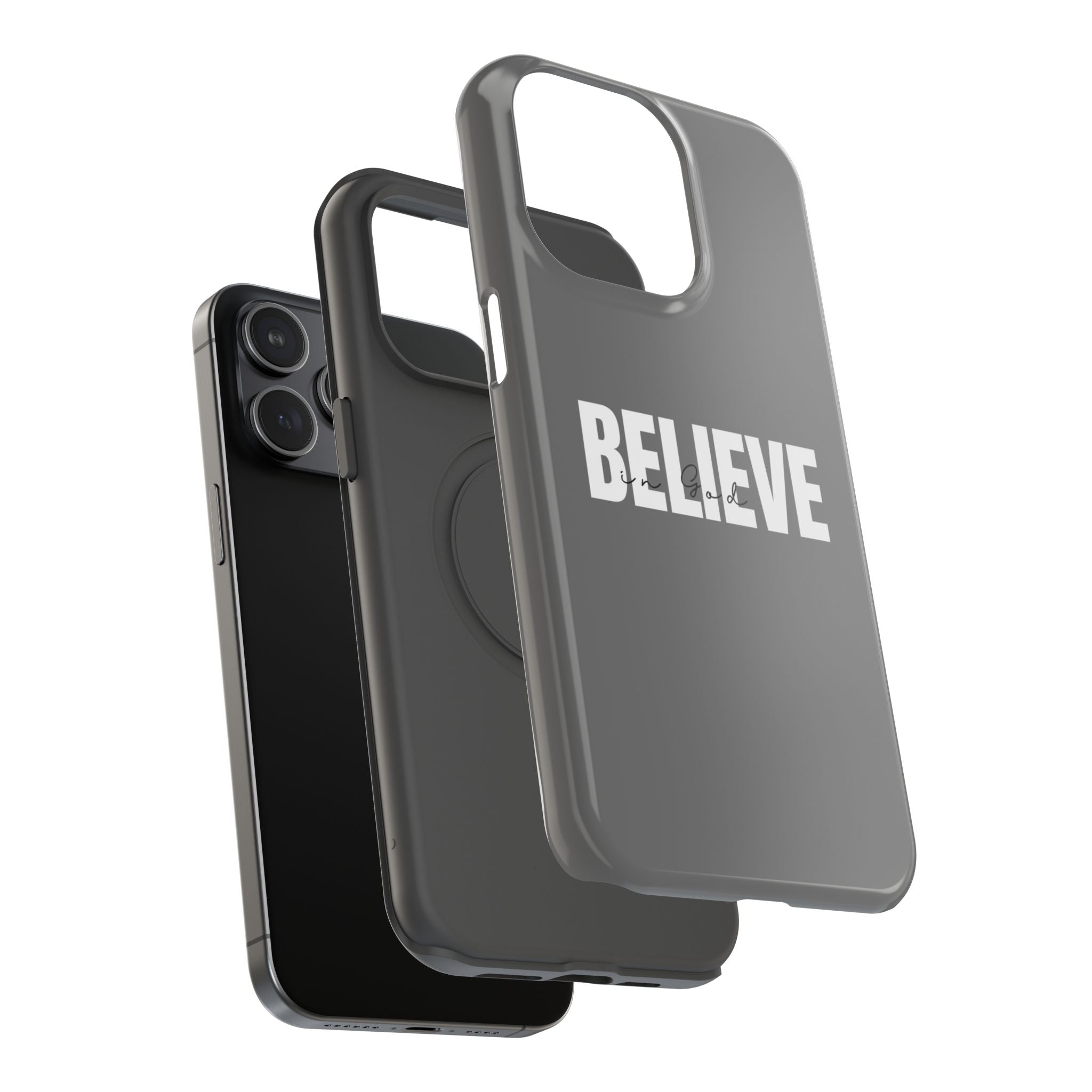 Phone Case — GREY "BELIEVE" Impact-Resistant Protective Cover