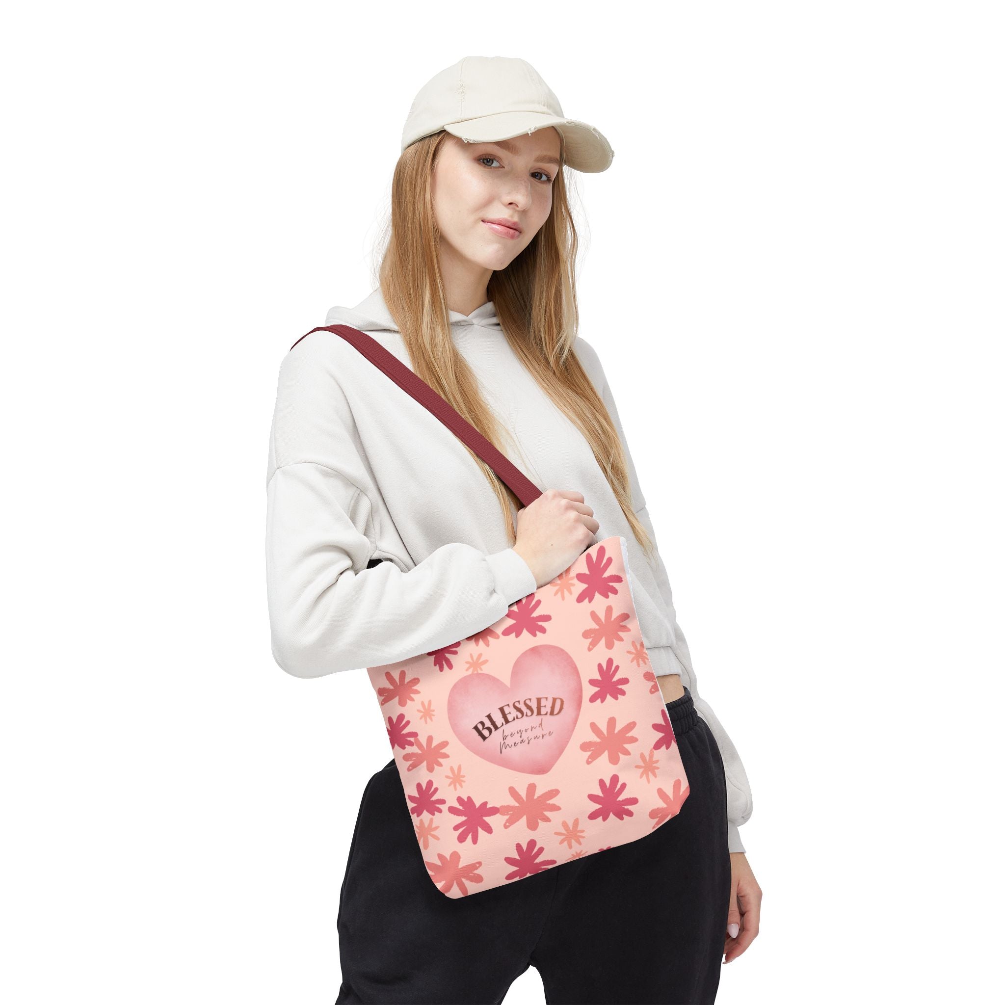 Blessed Heart Floral Tote Bag - Pink All-Over-Print Canvas Tote