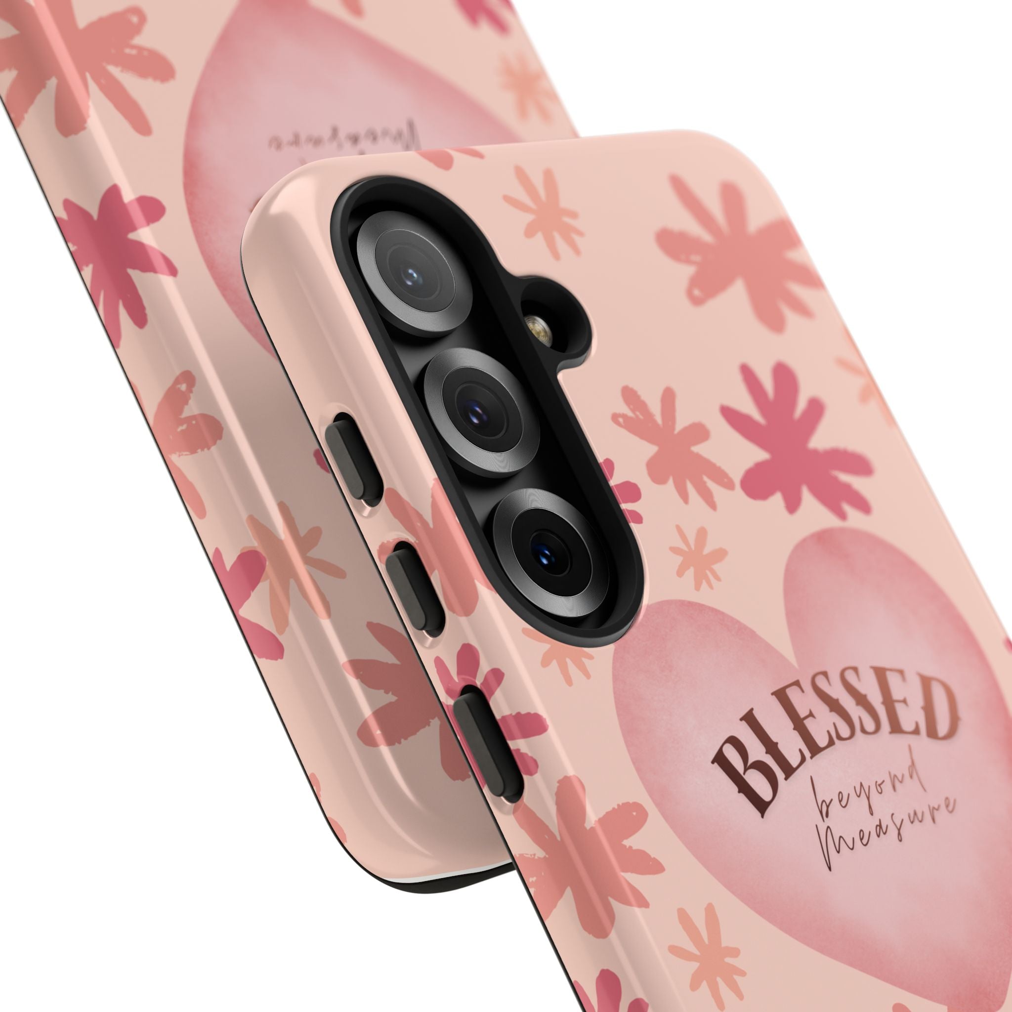 Blessed Heart Floral Phone Case — Pink 'Blessed Beyond Measure' Protective Tough Case