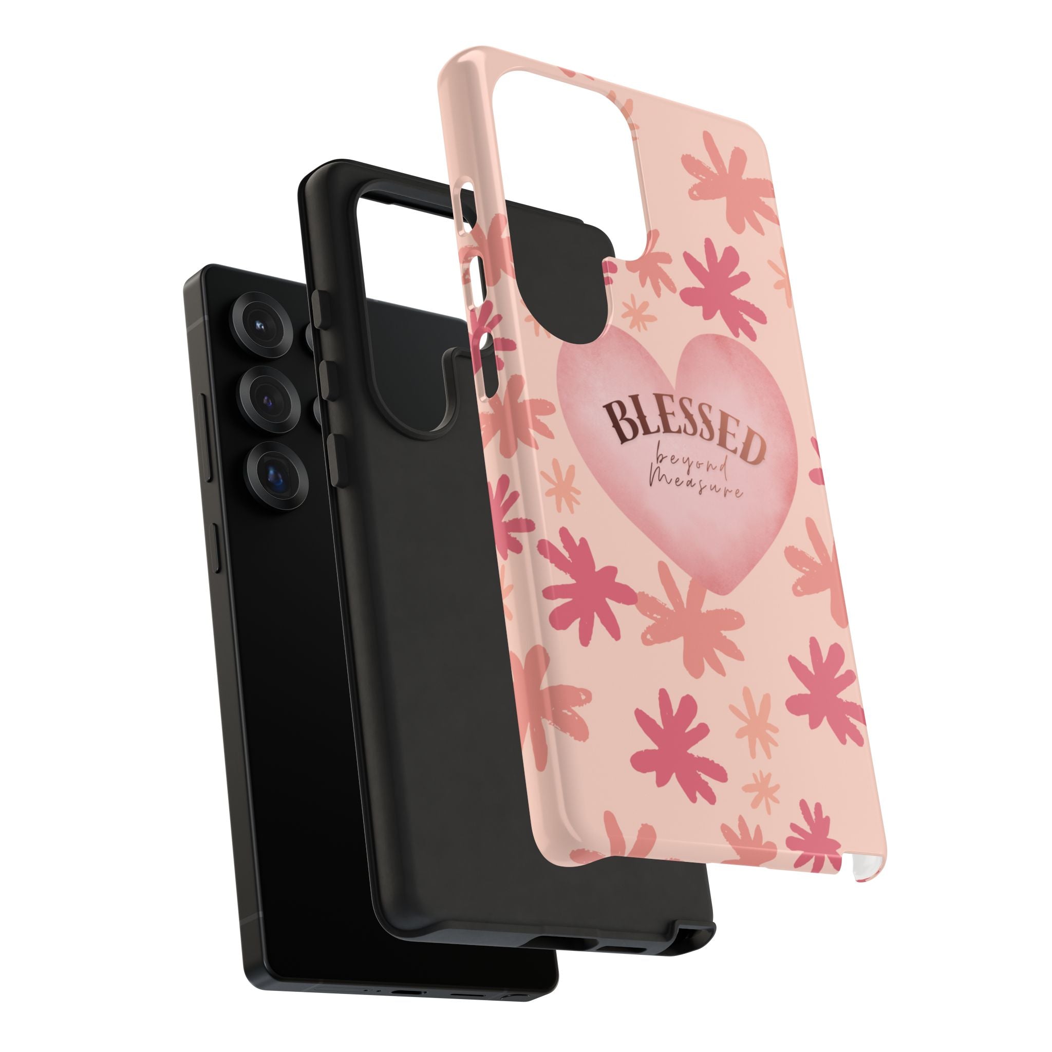 Blessed Heart Floral Phone Case — Pink 'Blessed Beyond Measure' Protective Tough Case